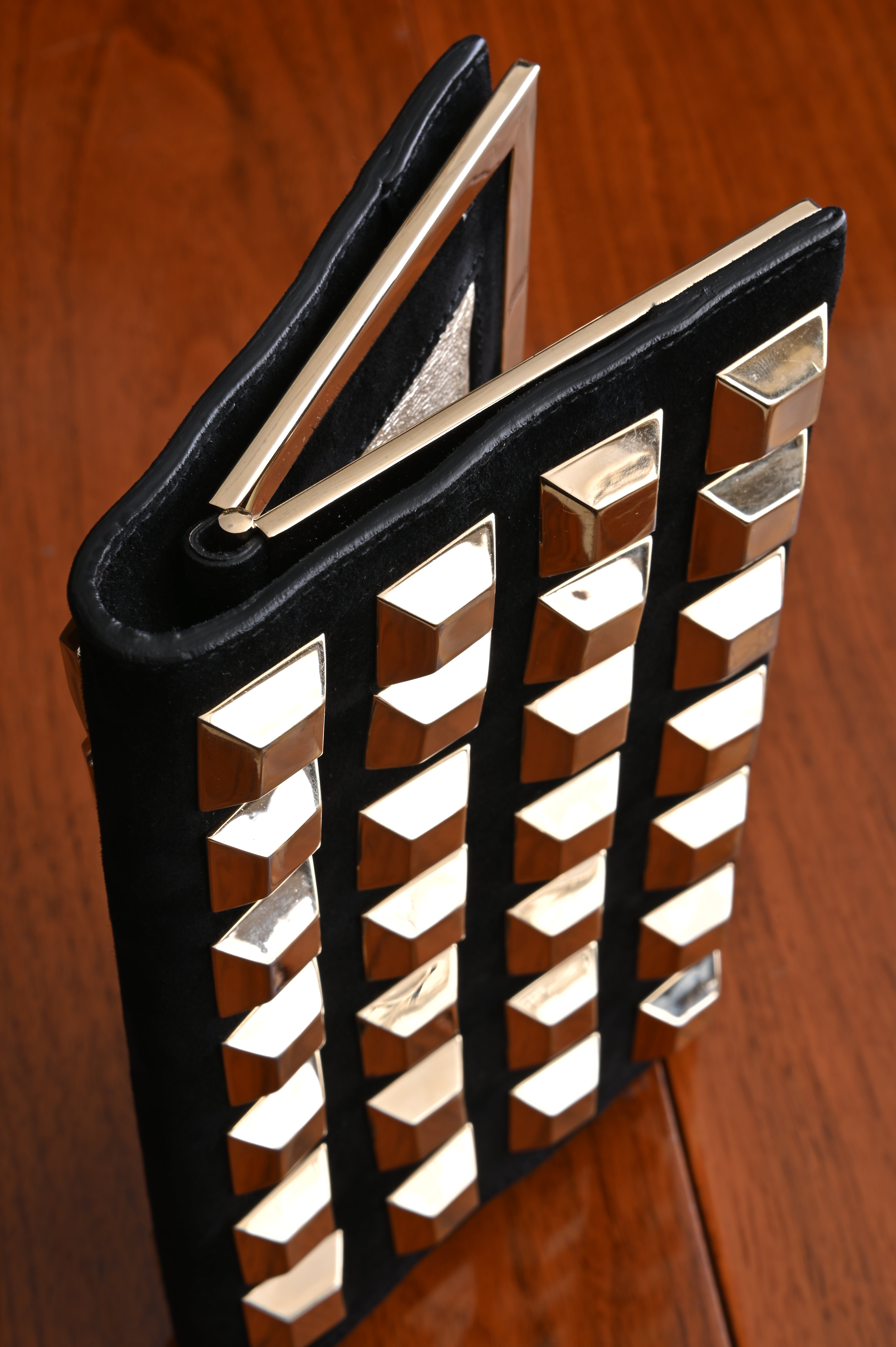 Roger Vivier Clutch with Gold studs and Crystal Embellished Buckle