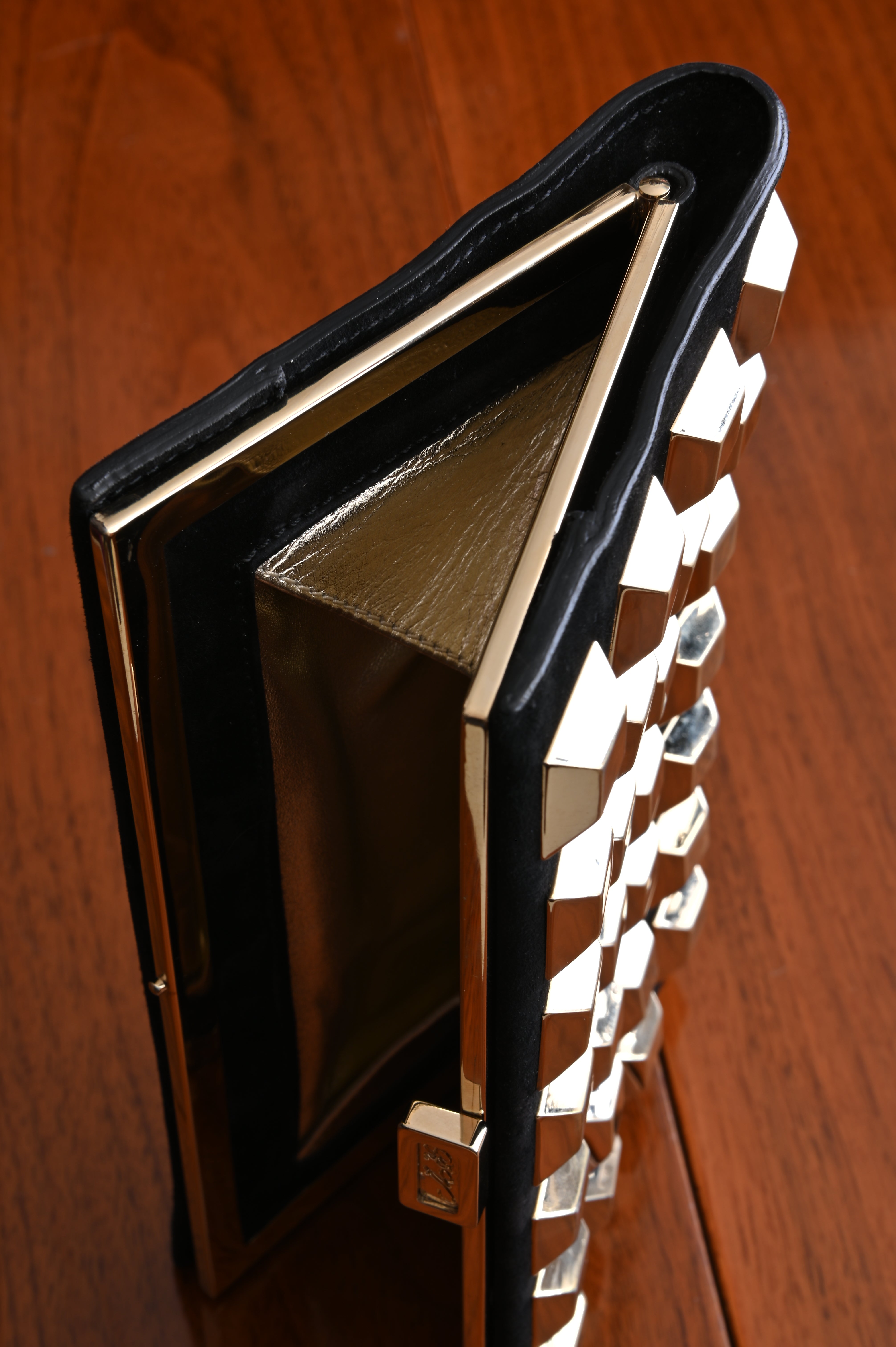 Roger Vivier Clutch with Gold studs and Crystal Embellished Buckle