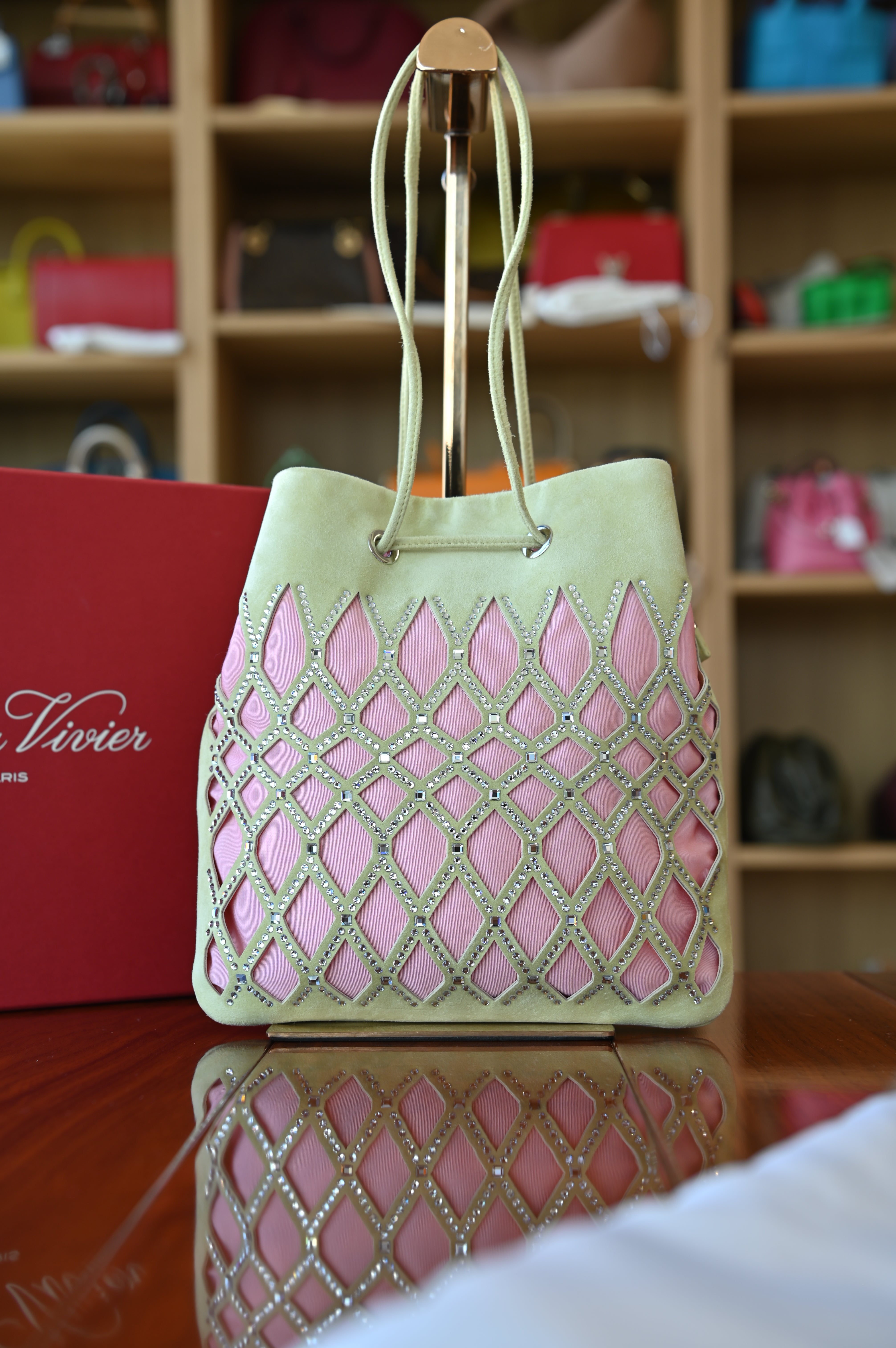 Roger Vivier Green Pink Queeny Bucket Bag back