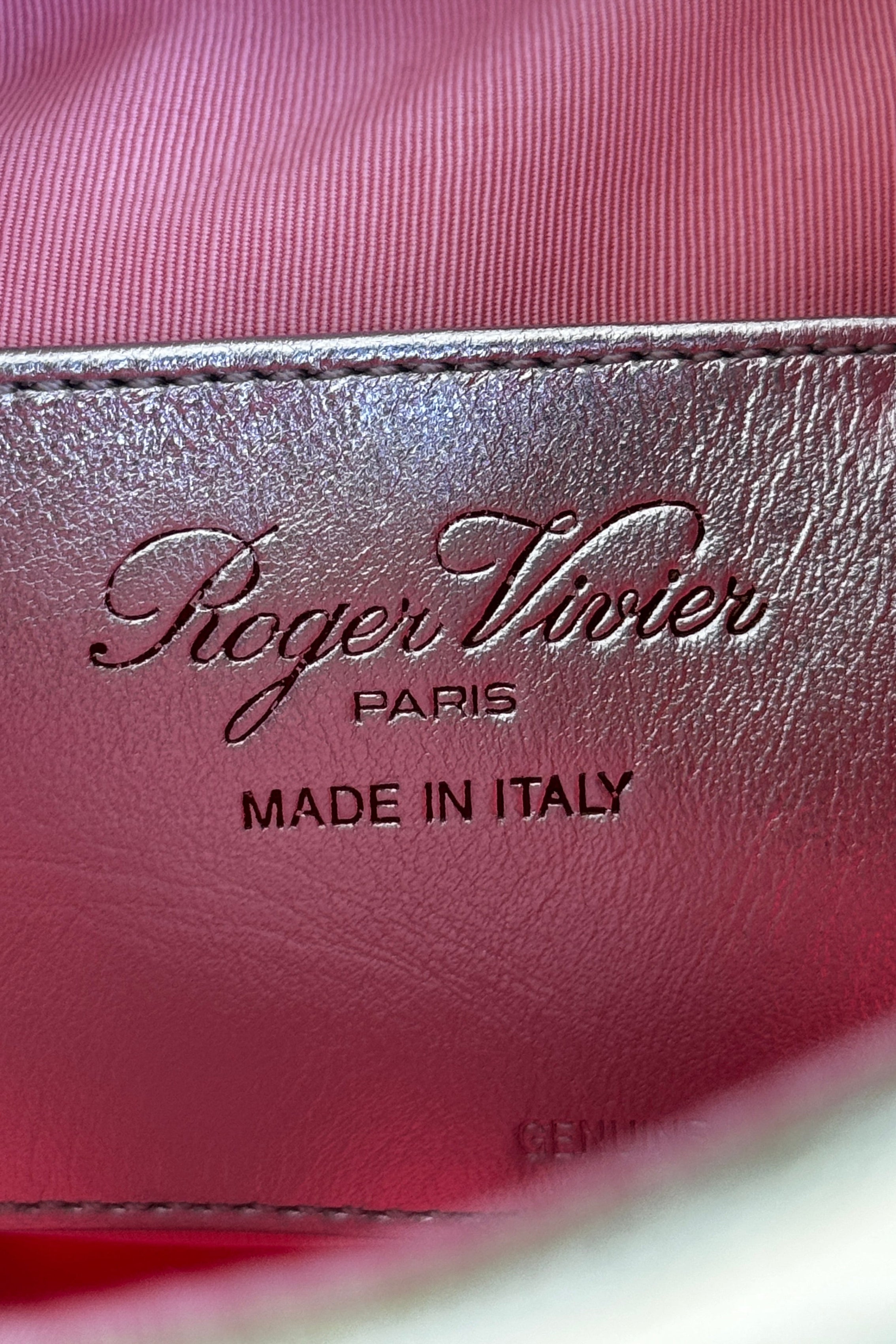 Roger Vivier Green Pink Queeny Bucket Bag logo