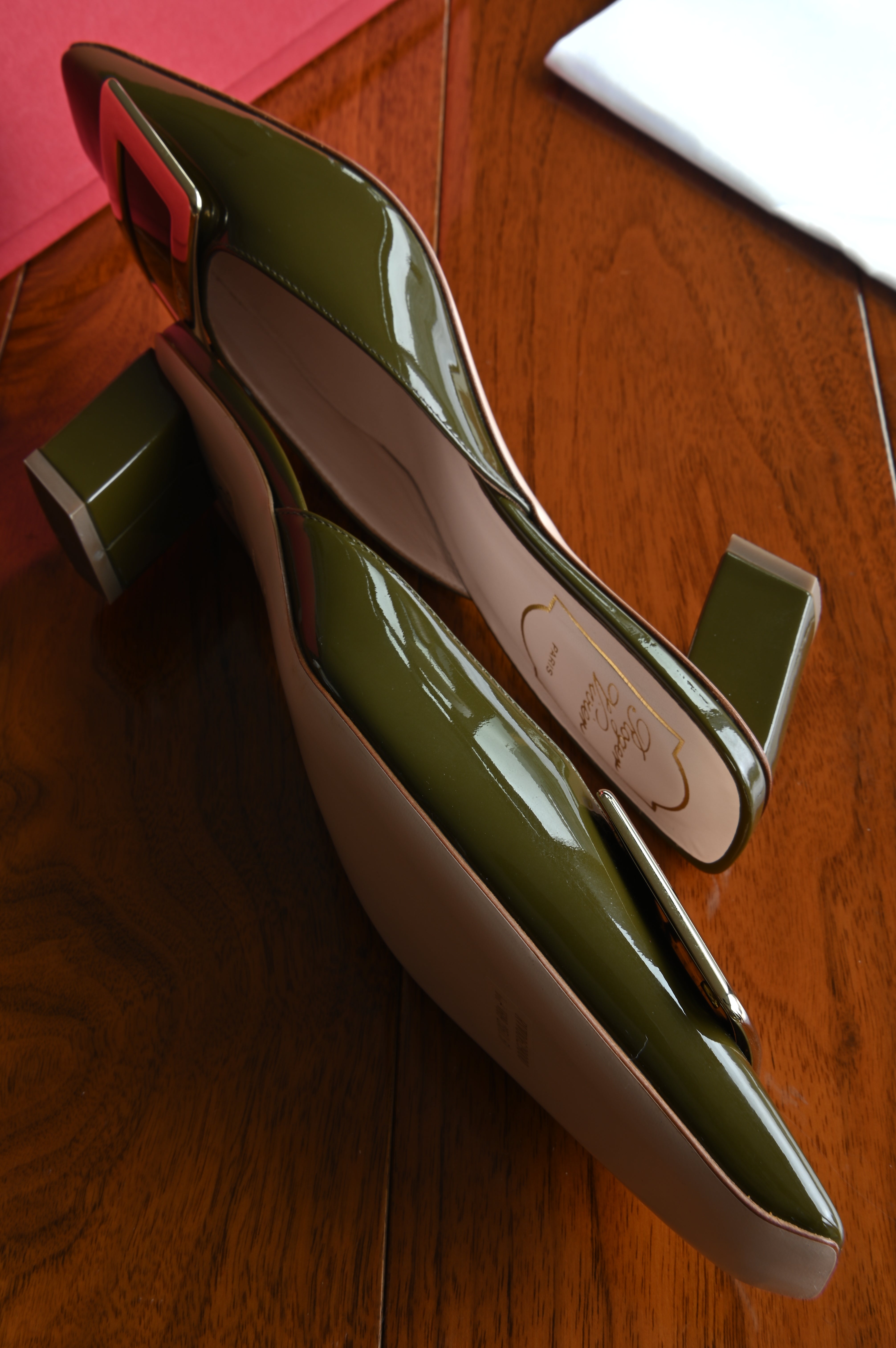 Roger Vivier Olive Green Mules Heels side