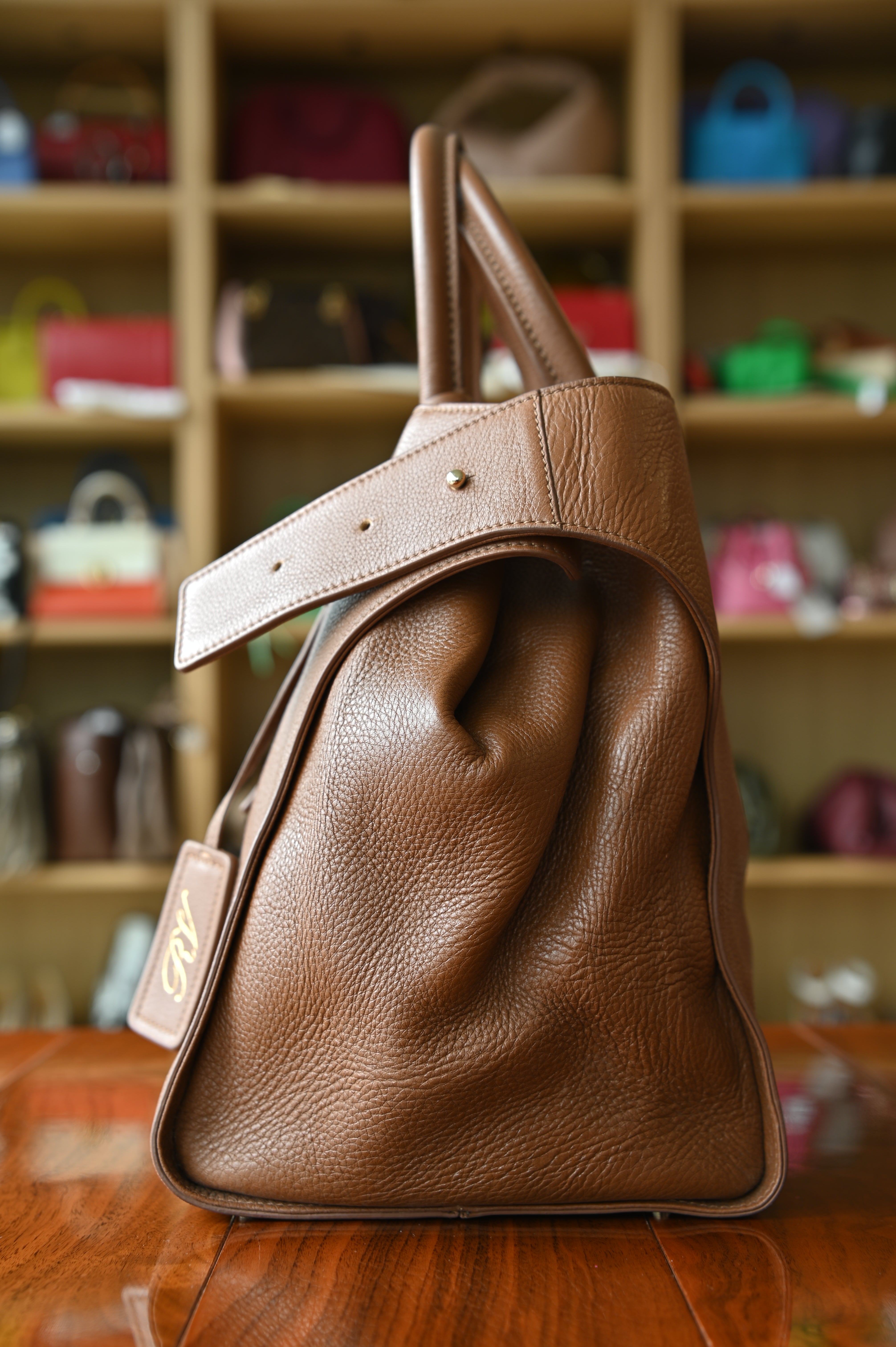 Roger Vivier Pilgrim De Jour Camel Tote Bag side