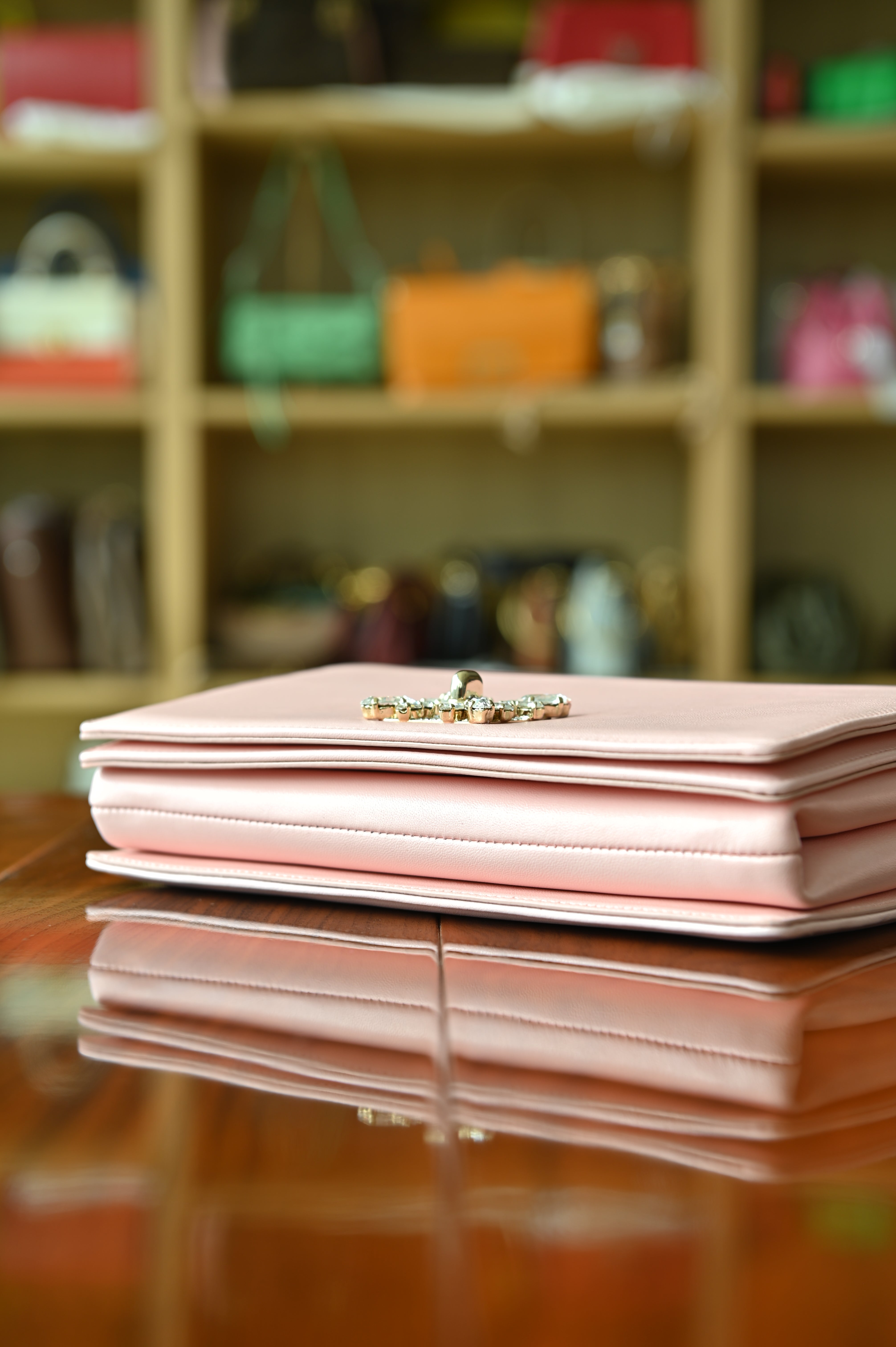 Roger Vivier Pink Miss Vivier Strass Buckle Shoulder Bag bottom