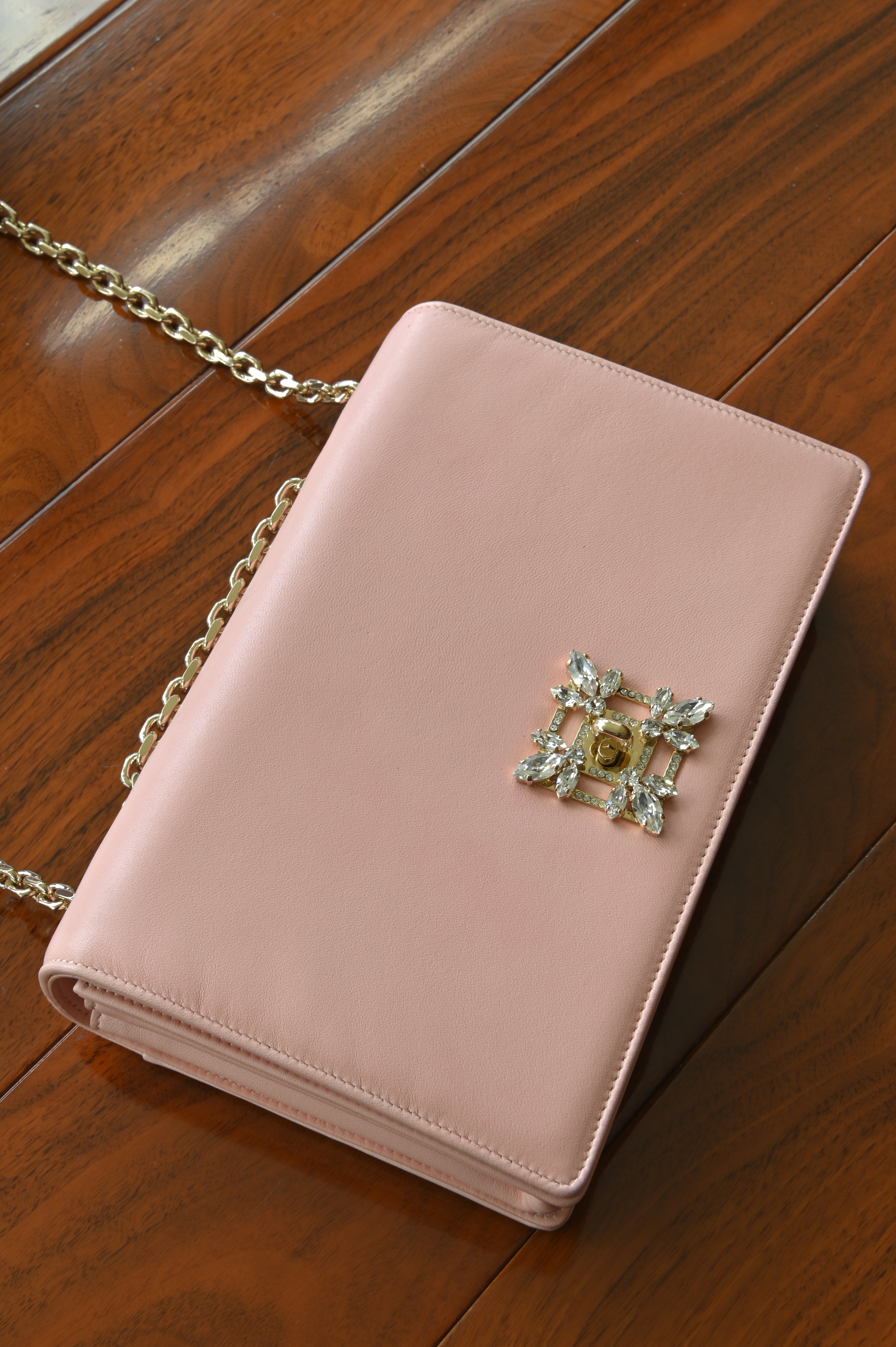 Roger Vivier Pink Miss Vivier Strass Buckle Shoulder Bag top angle