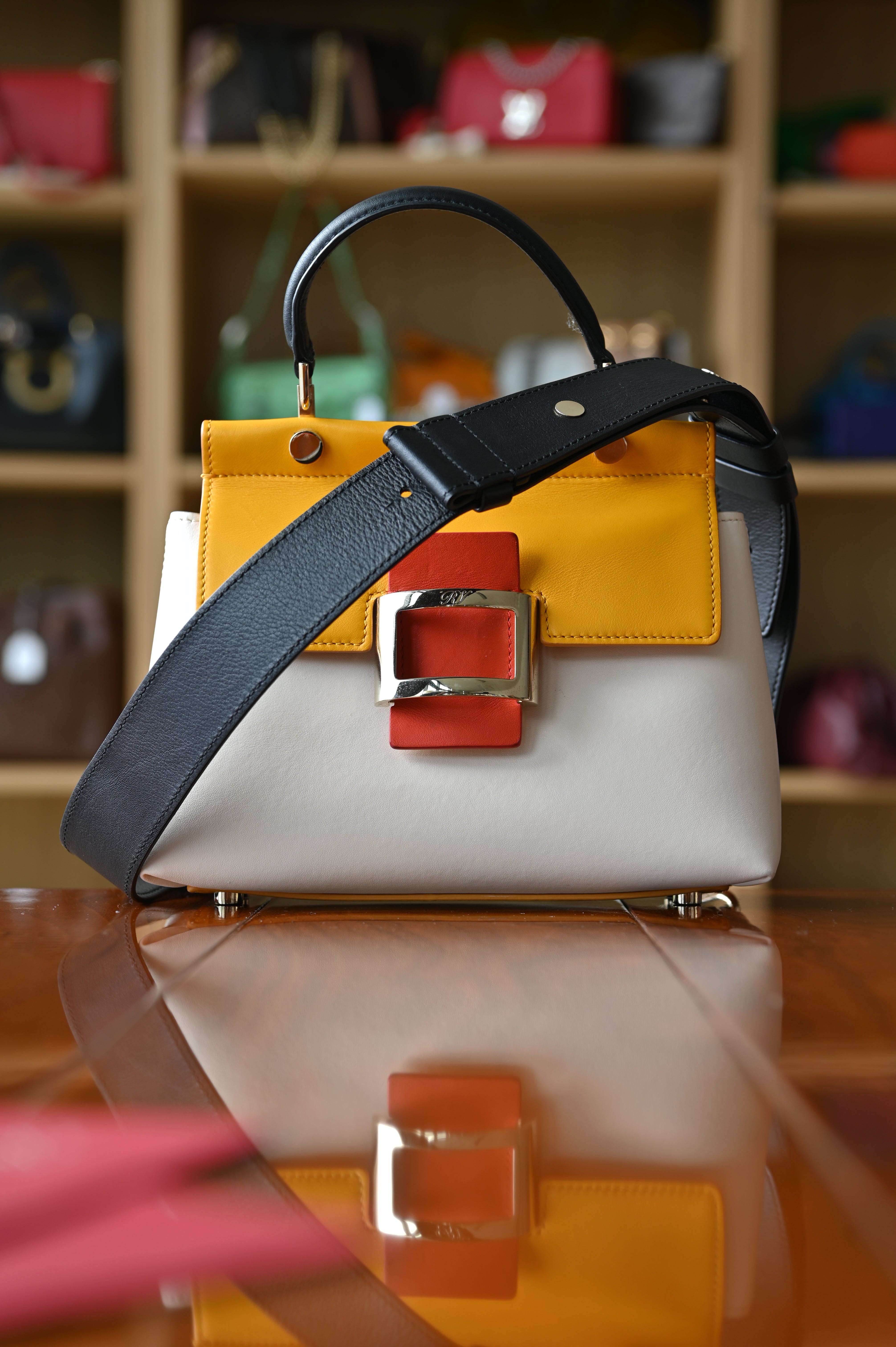 Roger Vivier Viv' Cabas Tri-Color Leather Bag strap