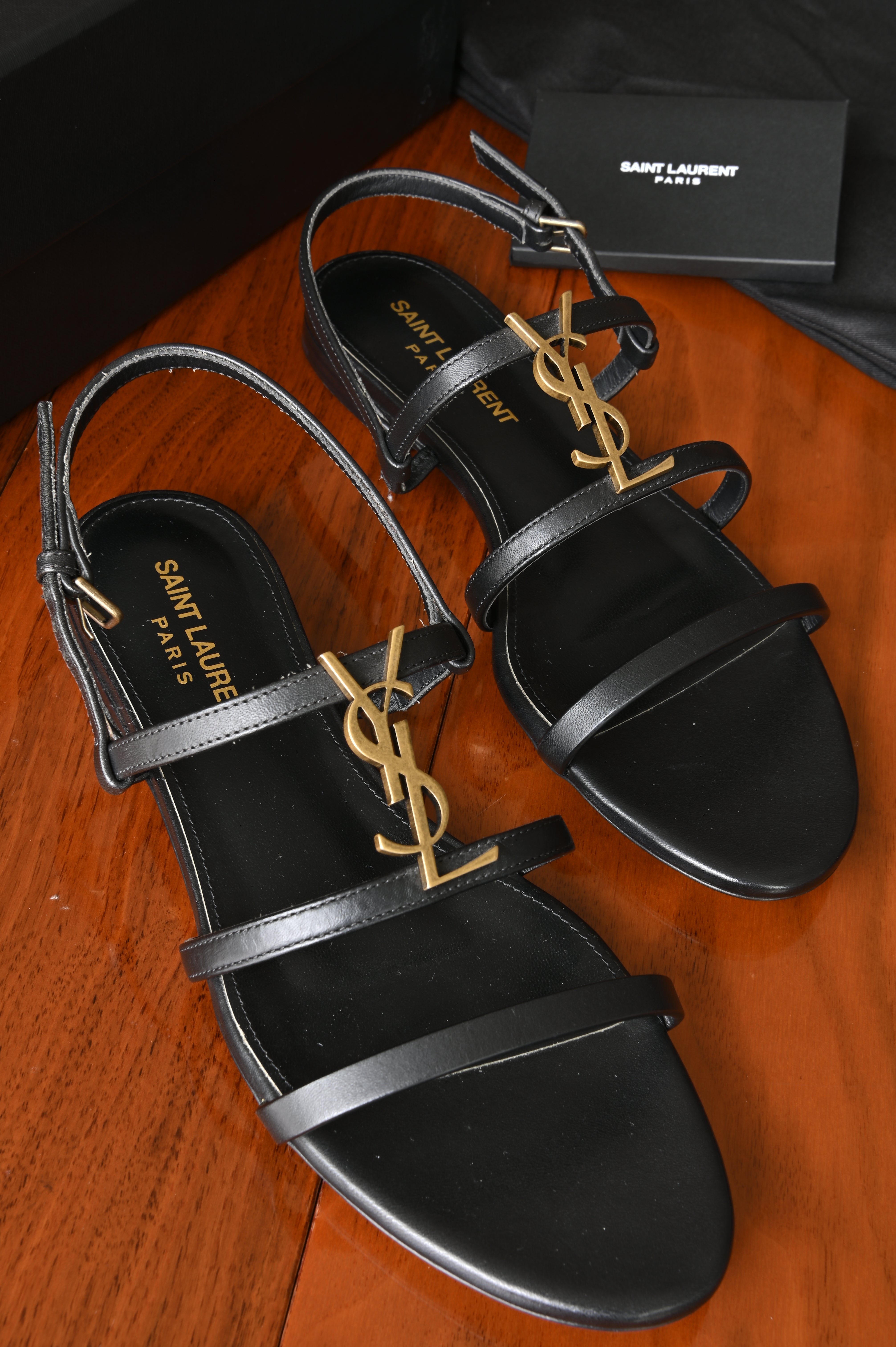 Saint Laurent Black Cassandra Flat Thong Sandals