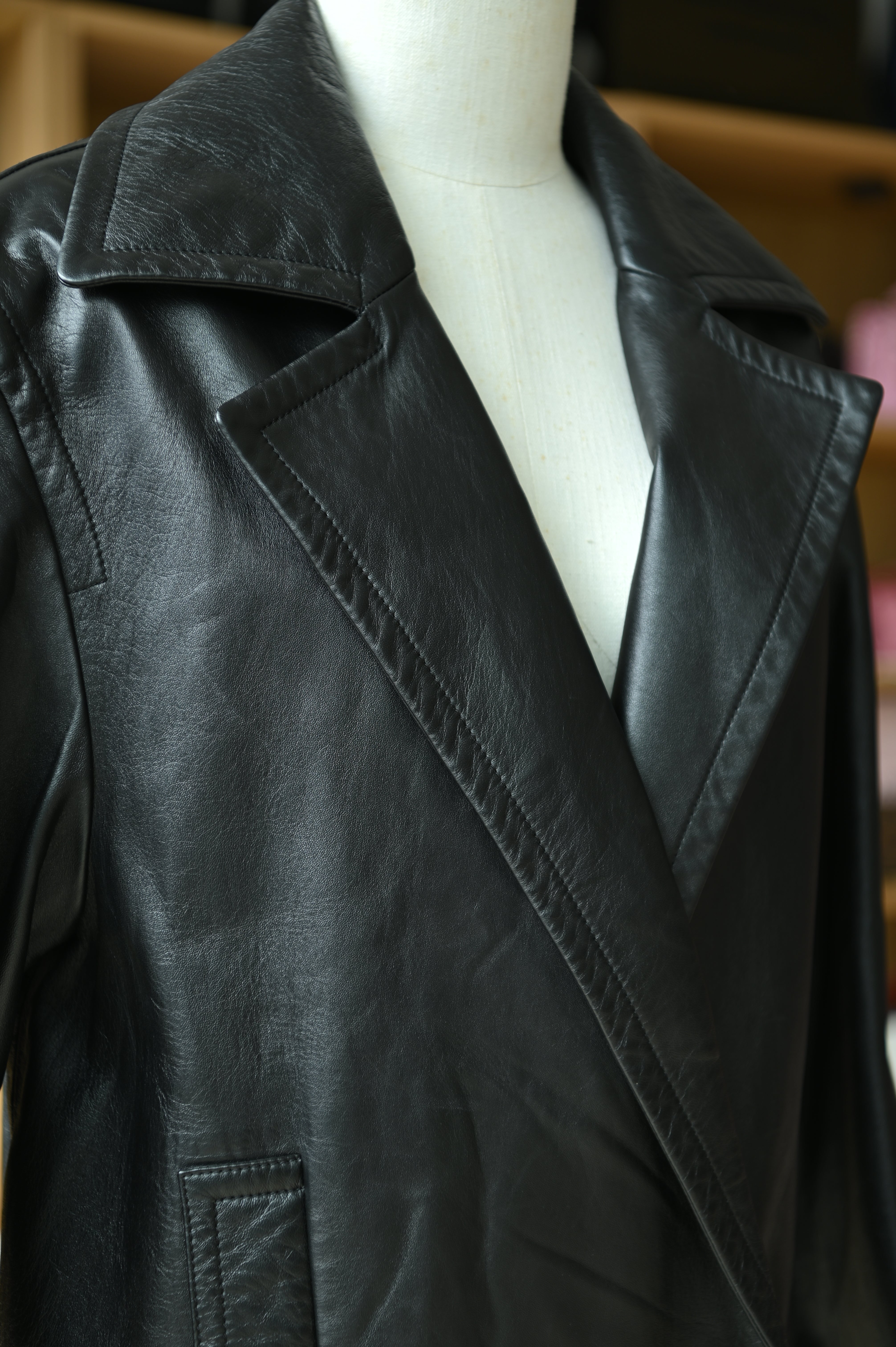 Saint Laurent Black Lamb Leather Blazer Jacket close