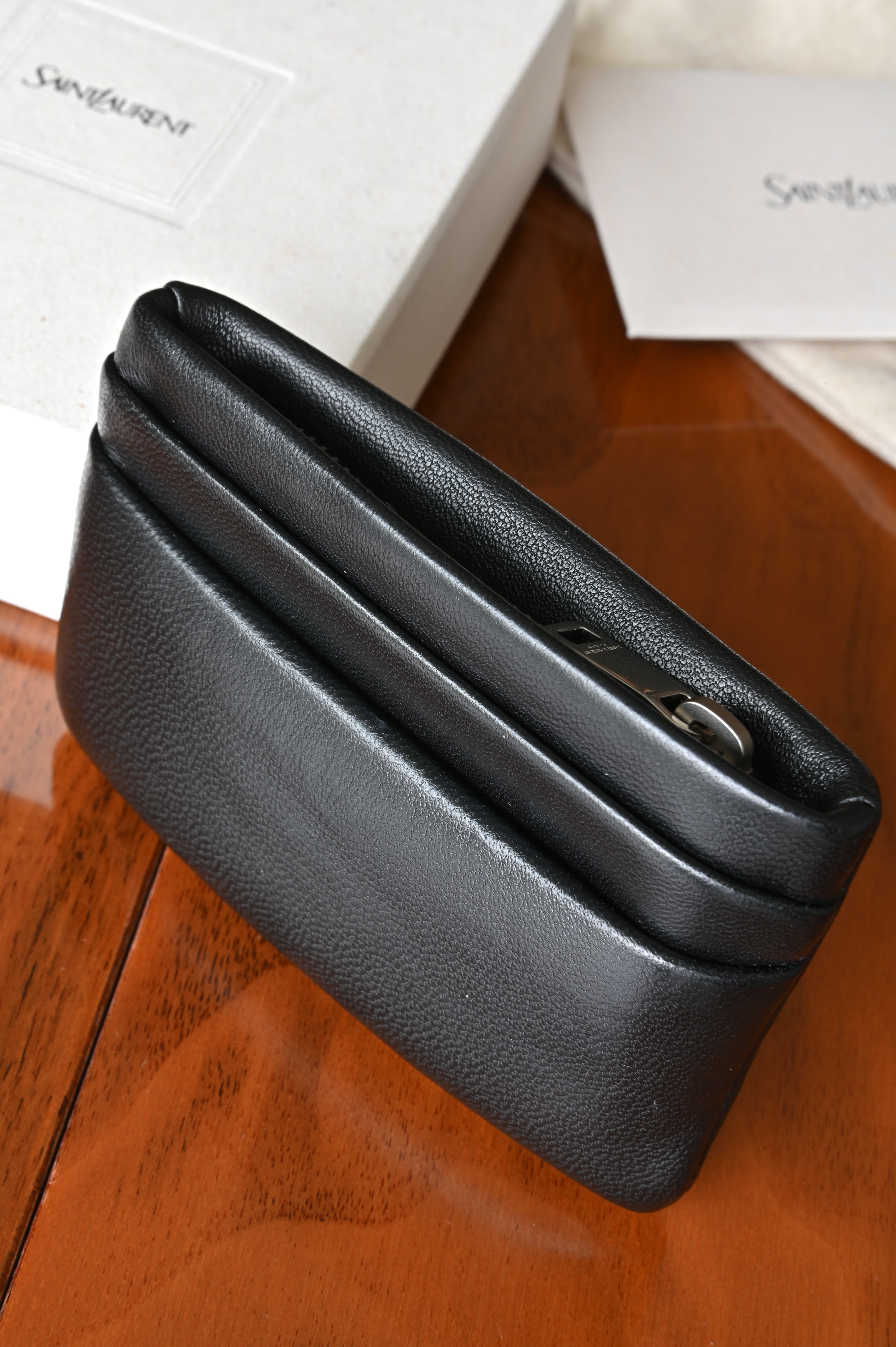 Saint Laurent Black Lambskin Card Holder pockets