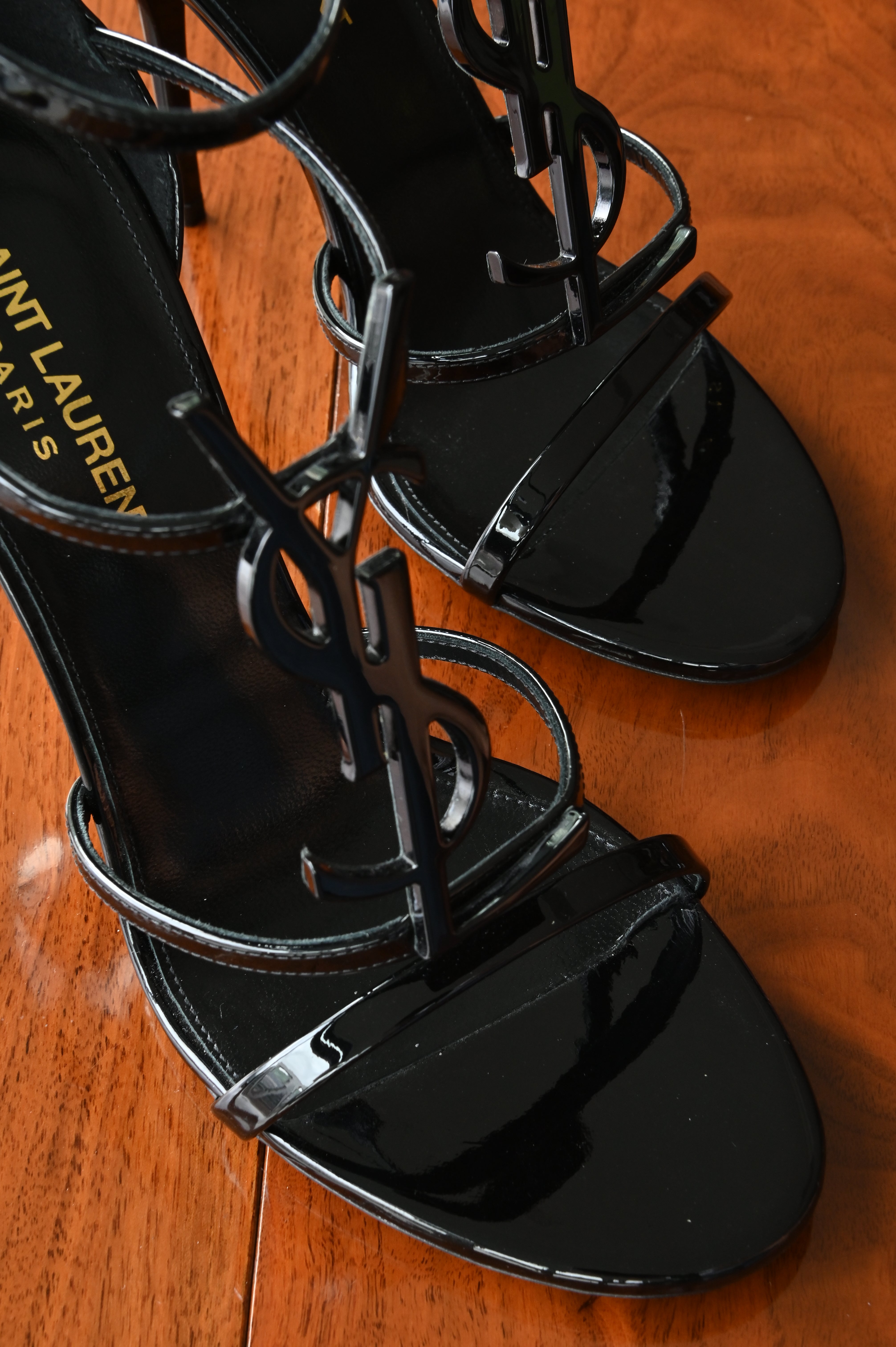 Saint Laurent Black Patent Cassandra High Heels front