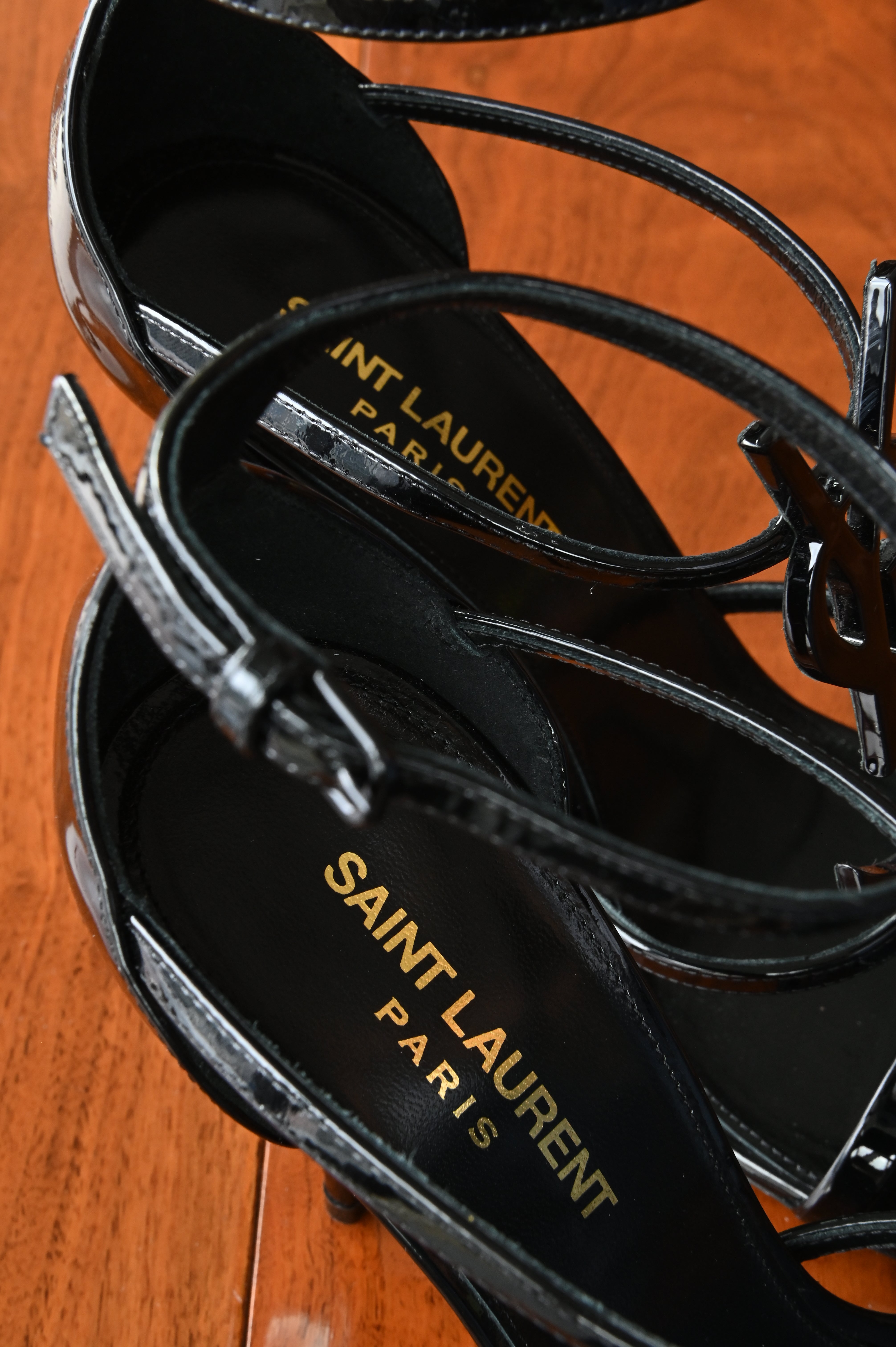 Saint Laurent Black Patent Cassandra High Heels logo