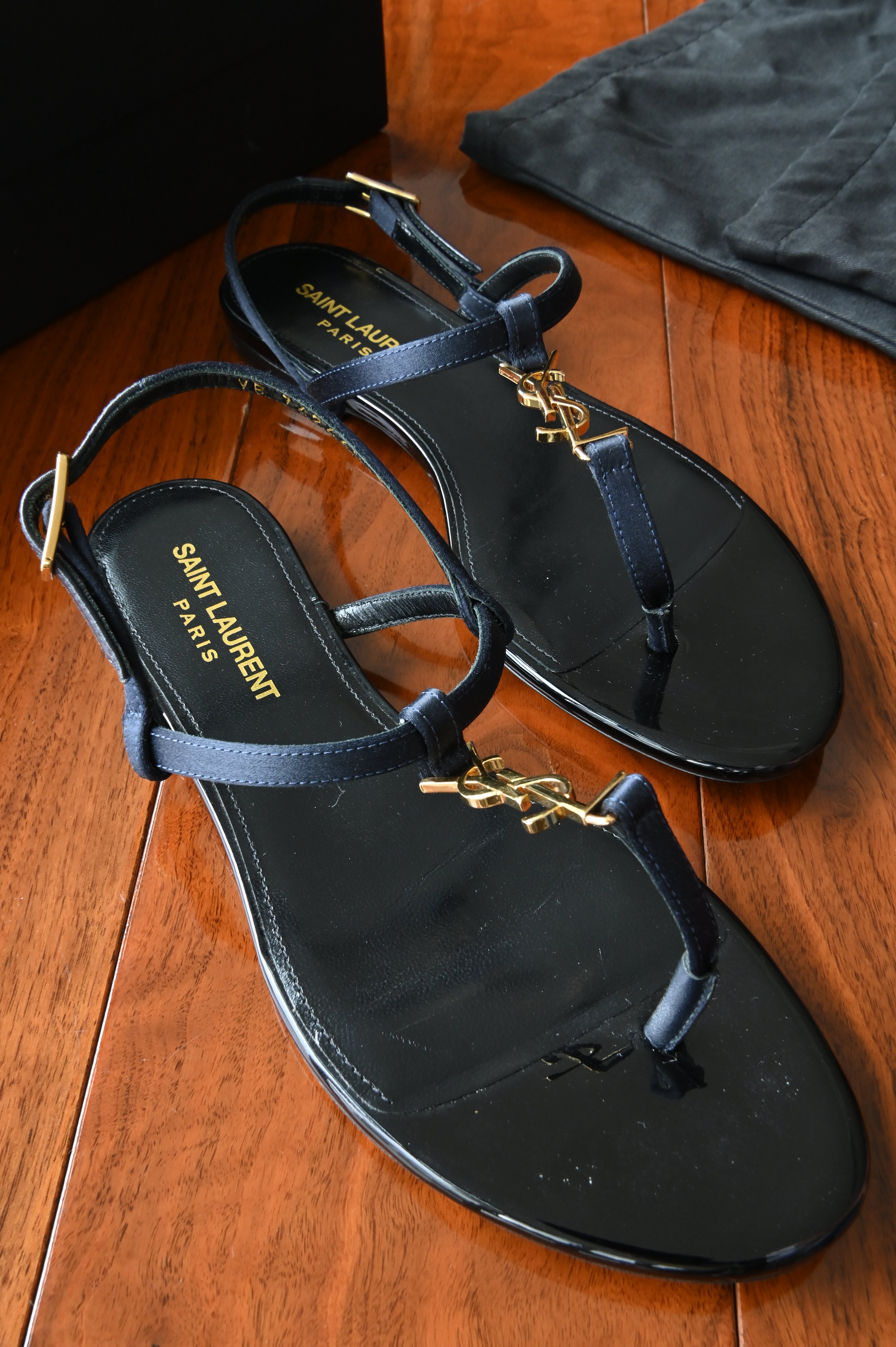 Saint Laurent Black Patent Cassandra Sandals