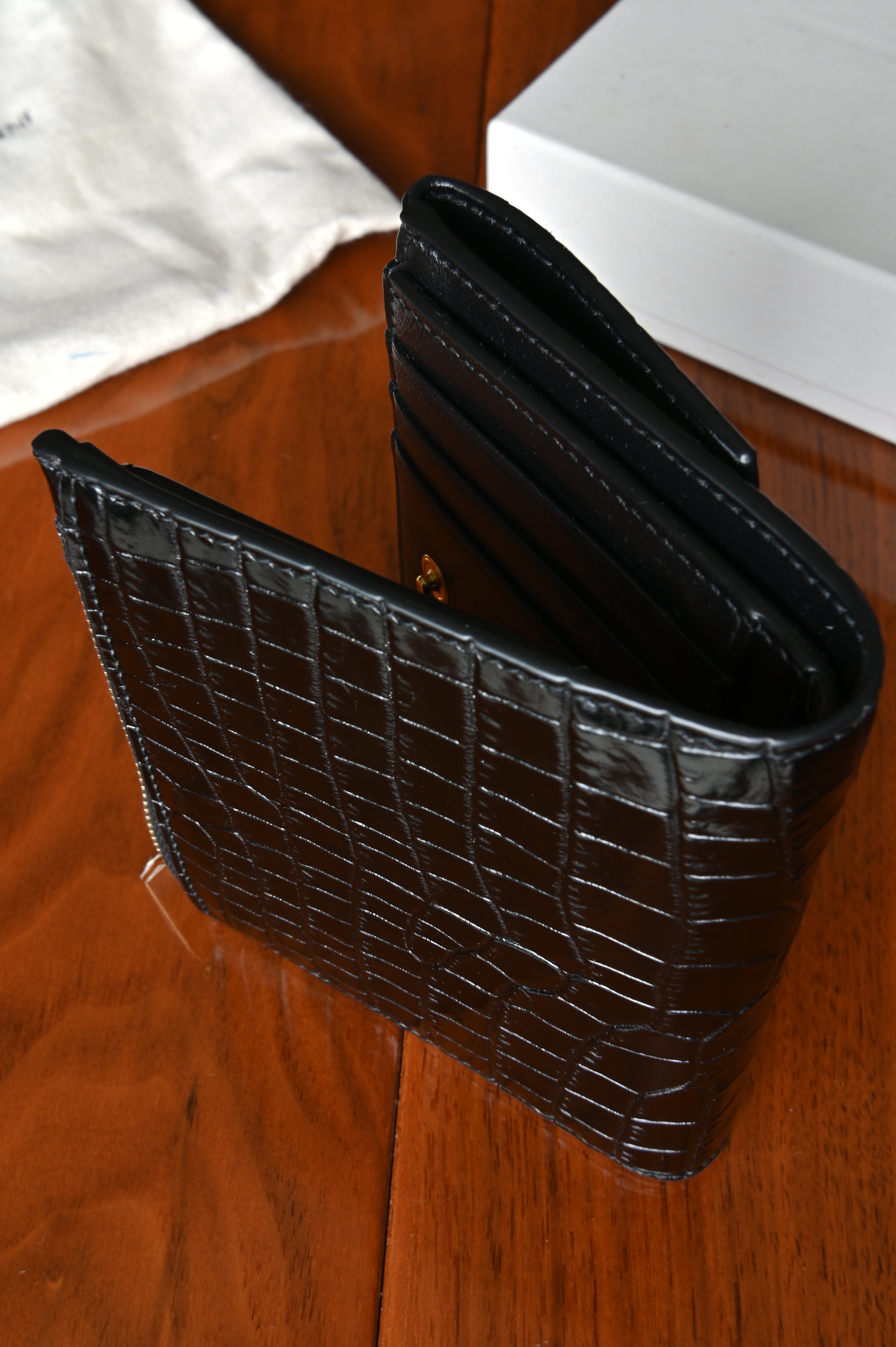 Saint Laurent Black UPTOWN Compact Crocodile Embossed Wallet side two