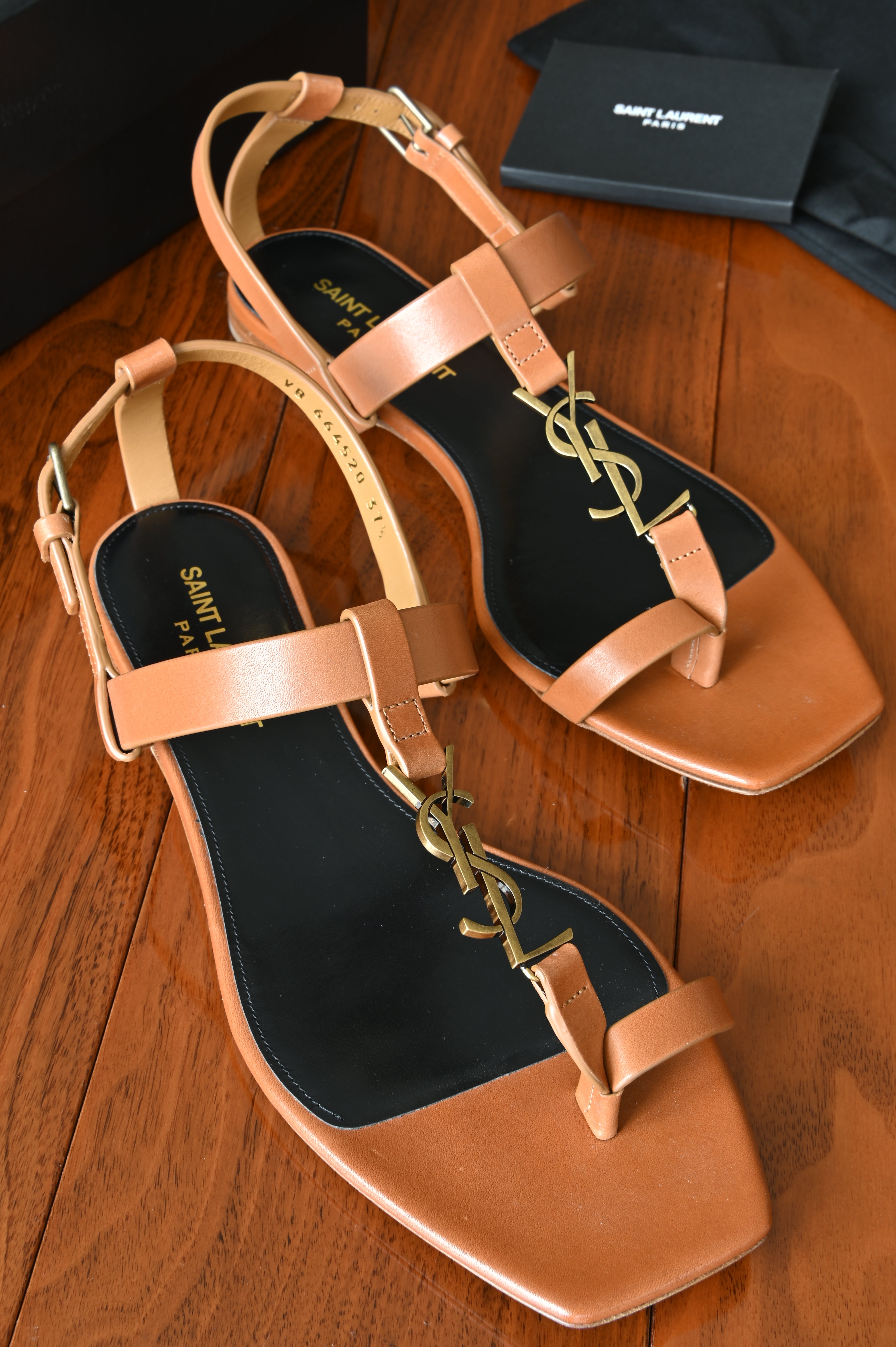 Saint Laurent Brown Cassandra Flat Thong Sandals