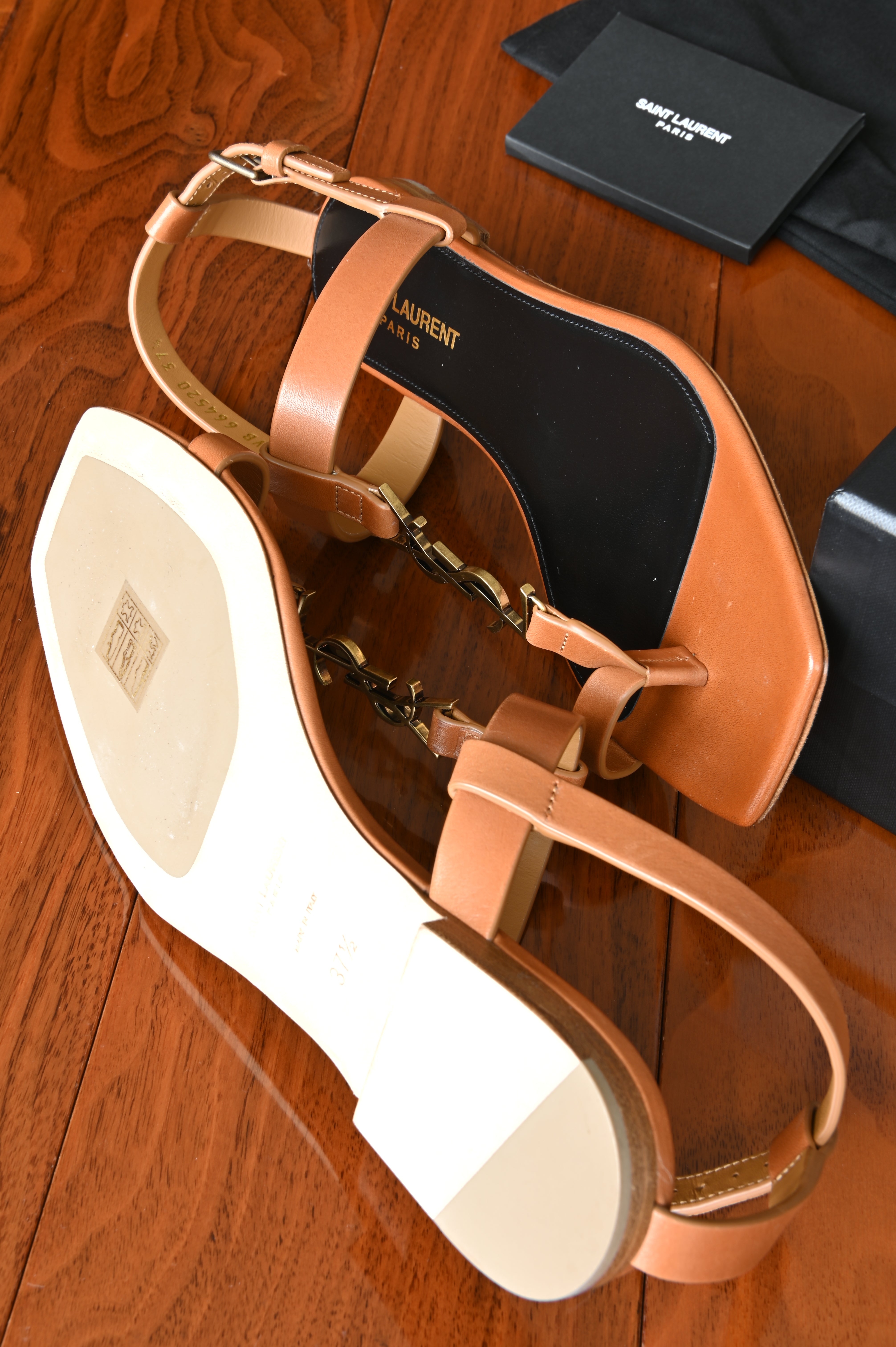 Saint Laurent Brown Cassandra Flat Thong Sandals side two