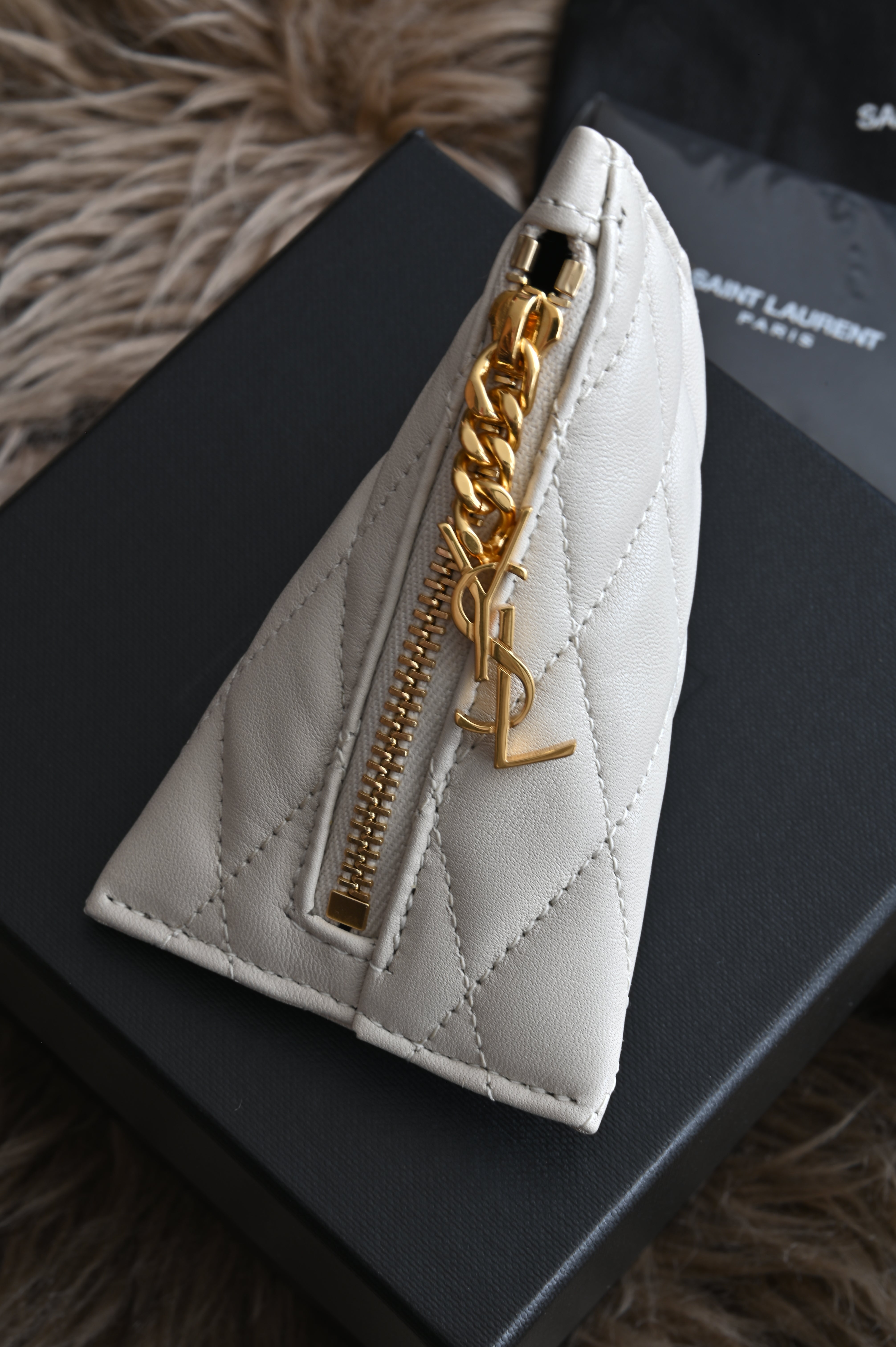 Saint Laurent YSL Grey Coin Purse close up