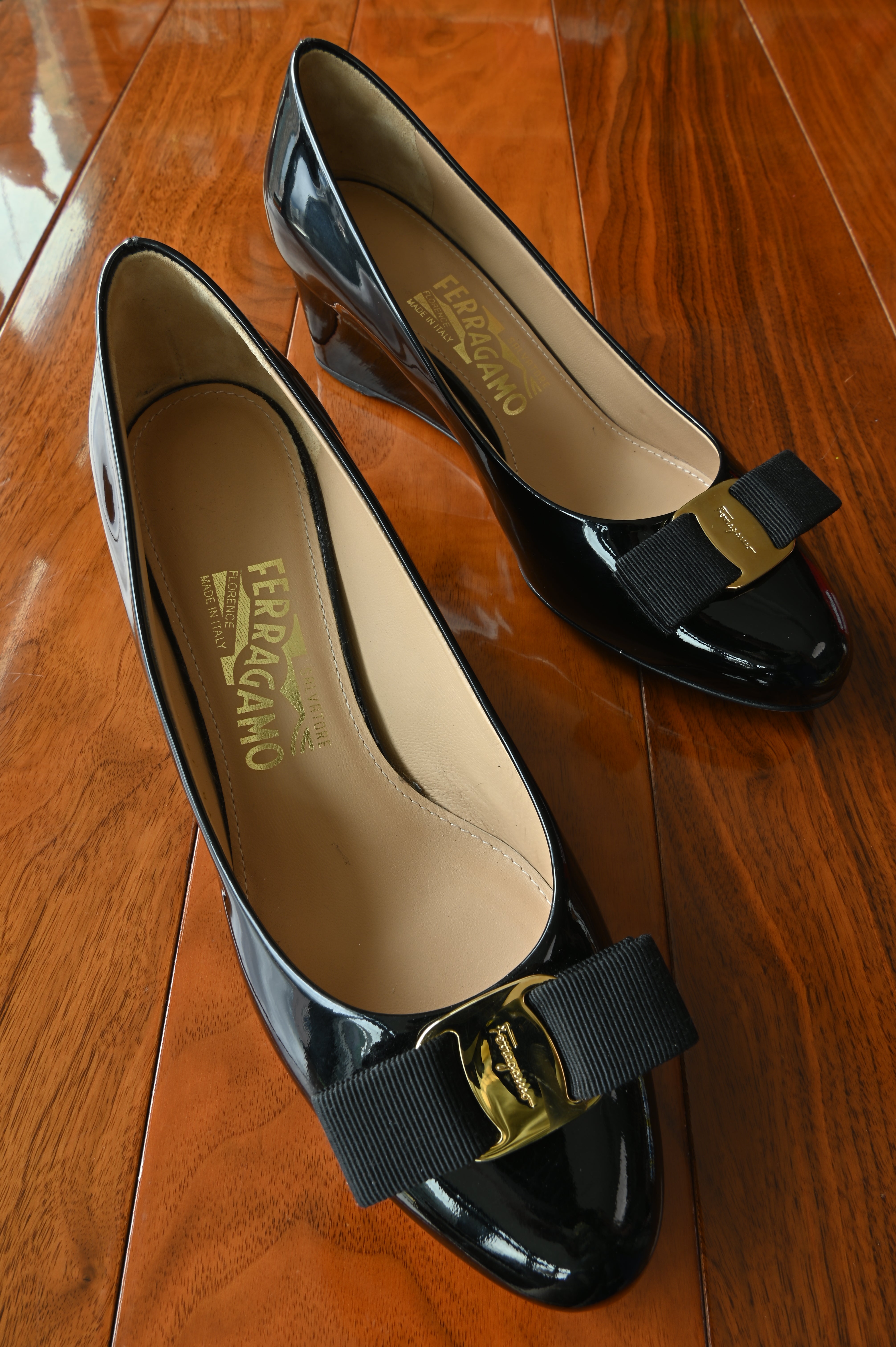 Salvatore Ferragamo Black Patent Pumps