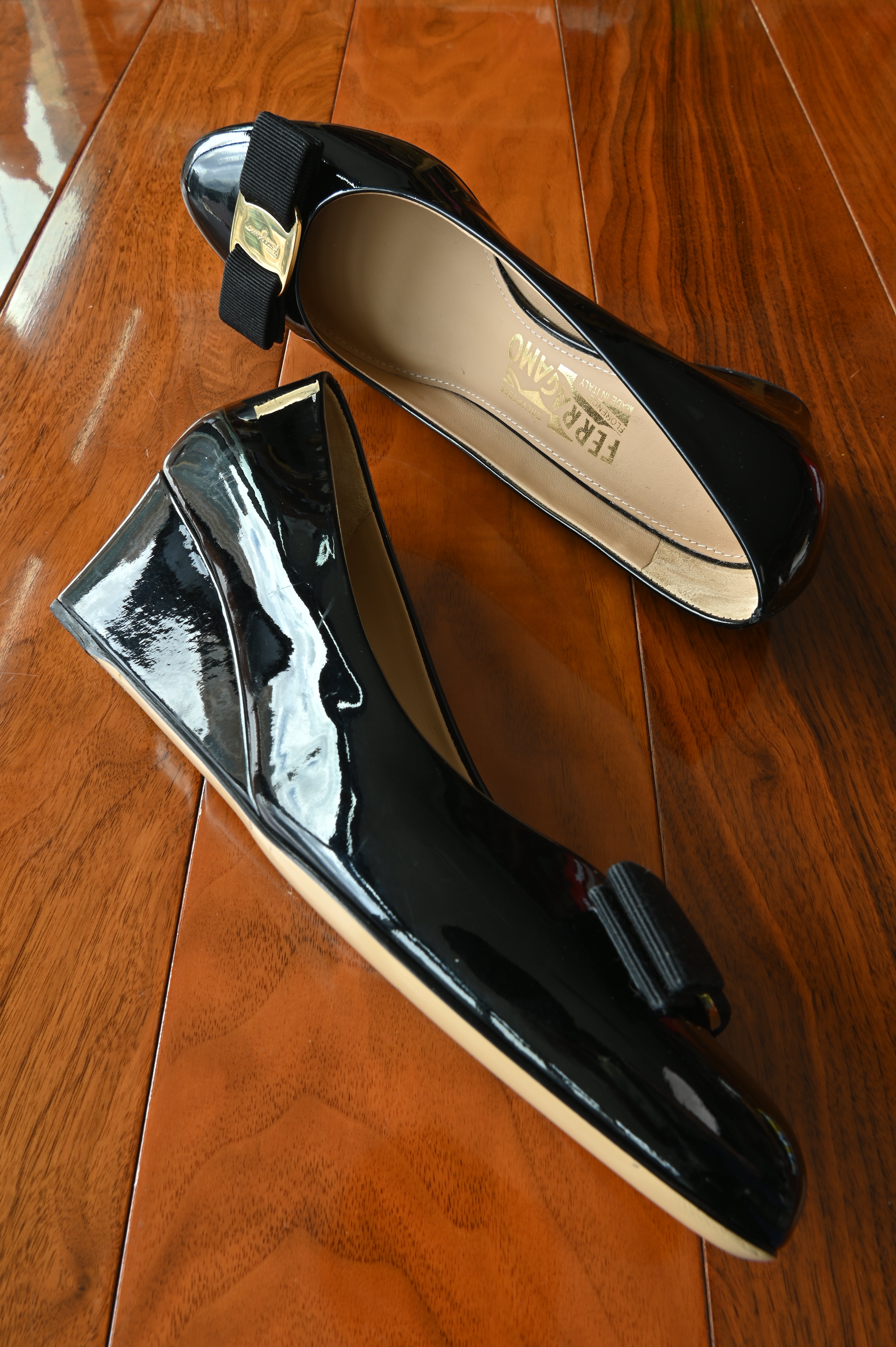 Salvatore Ferragamo Black Patent Pumps side