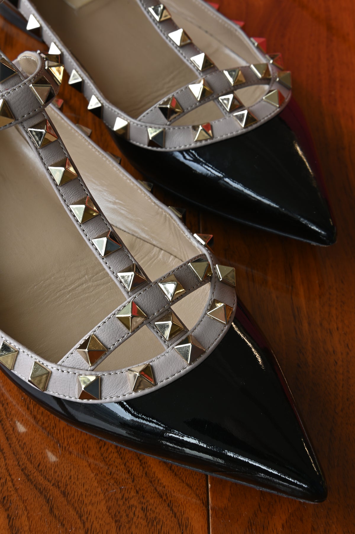 Salvatore Ferragamo Black Patent Studded Flats front