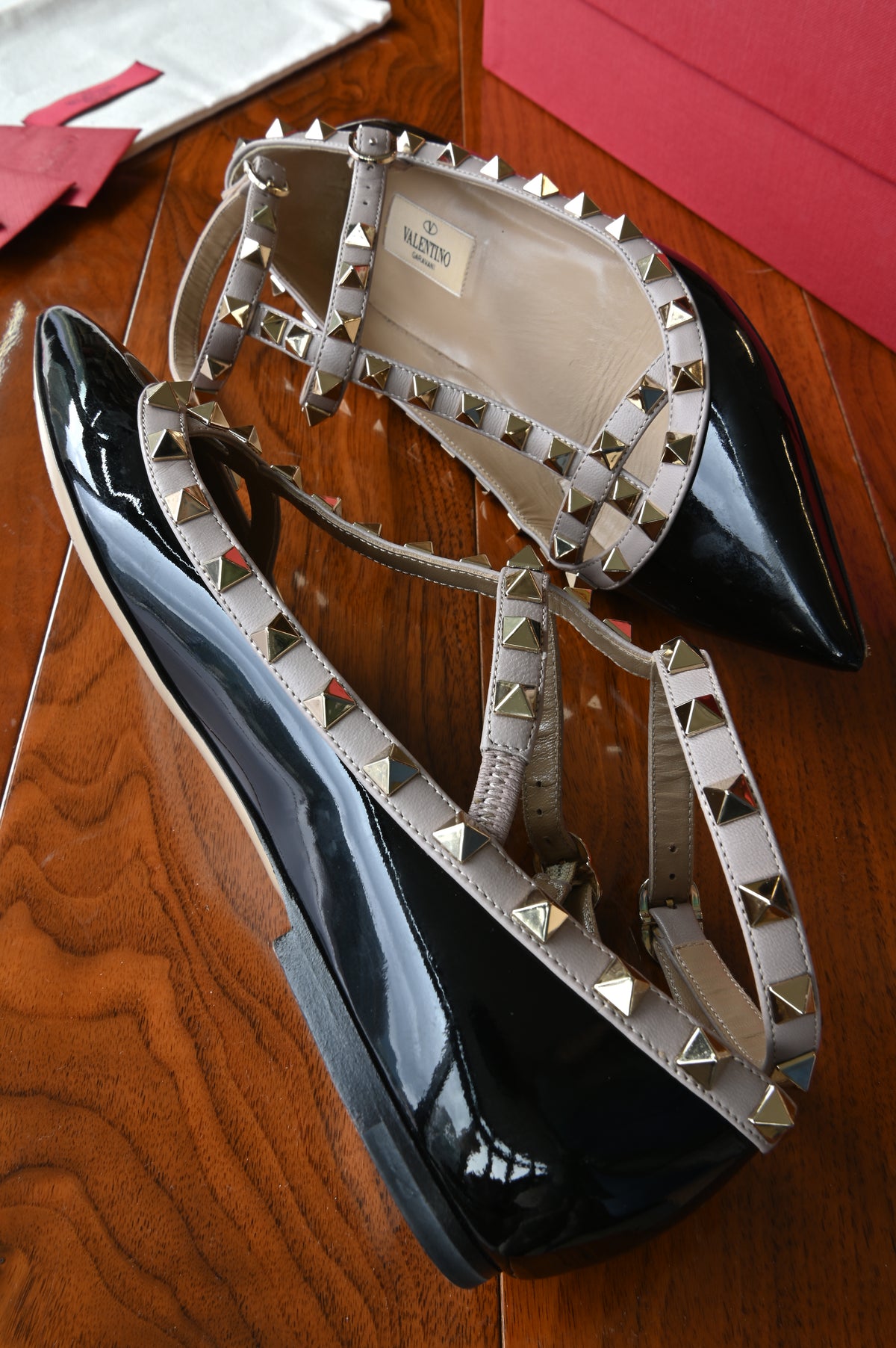 Salvatore Ferragamo Black Patent Studded Flats side two