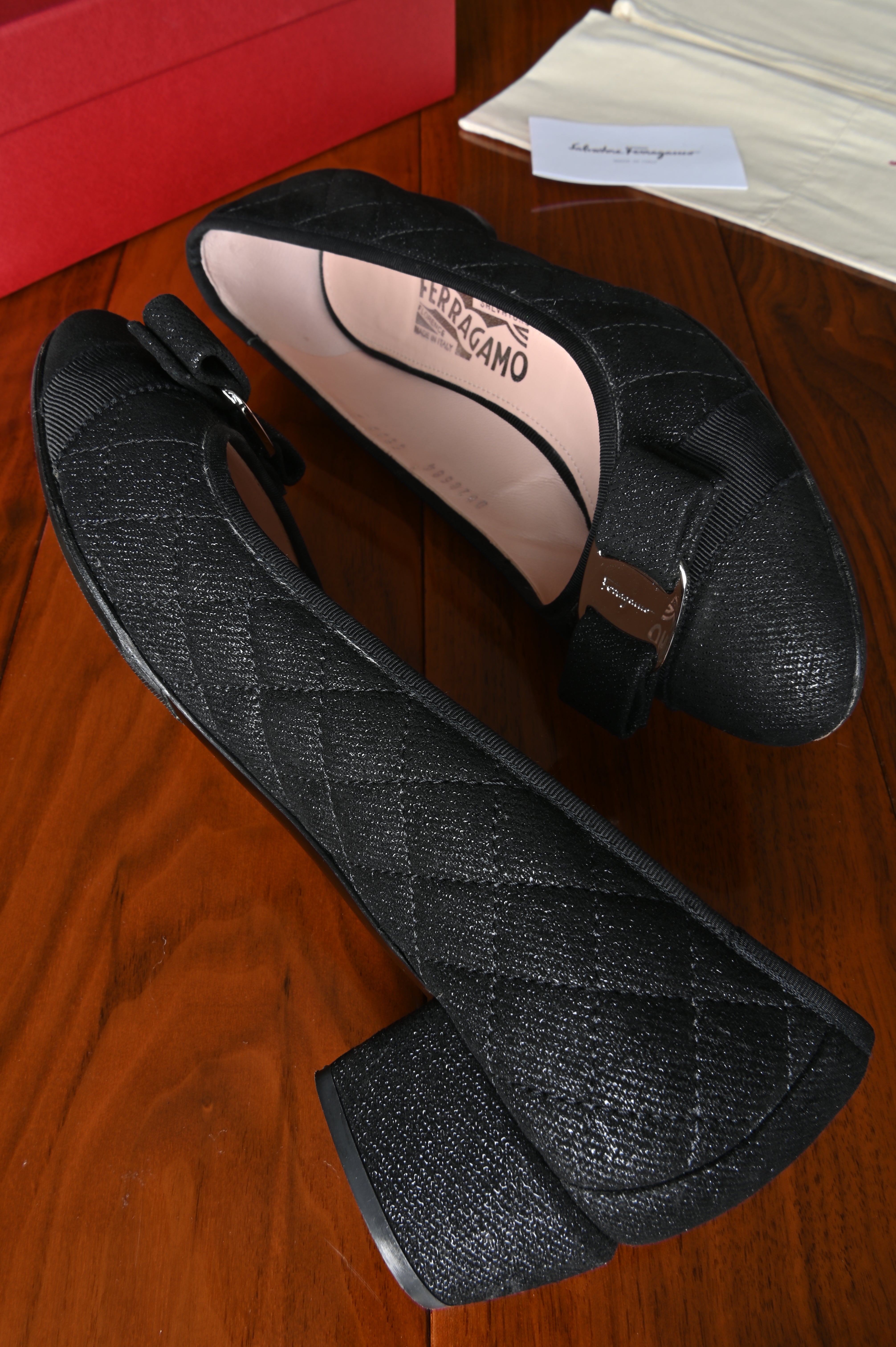 Salvatore Ferragamo Black Vara Pumps side two