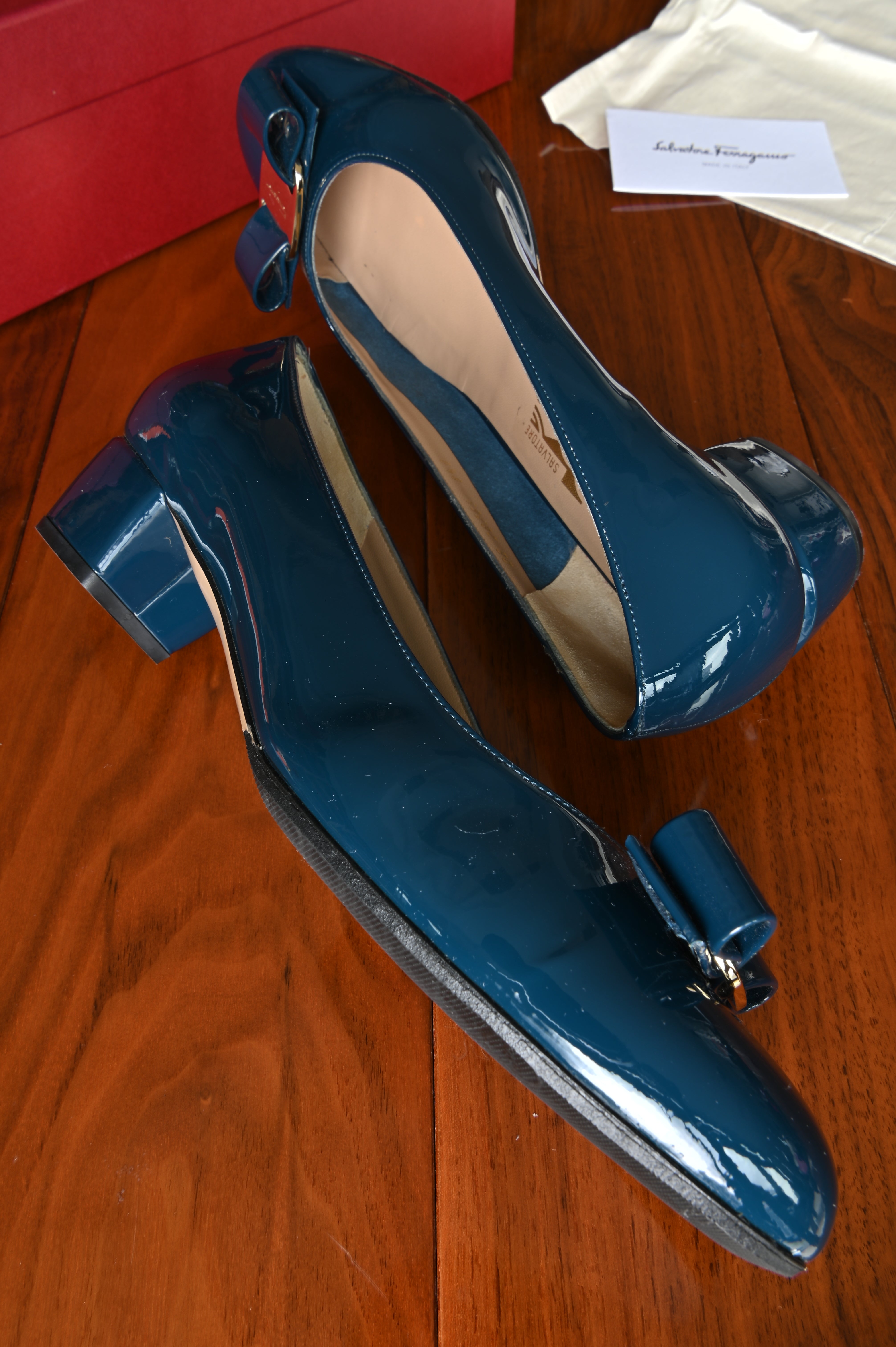 Salvatore Ferragamo Blue Vara Pumps side