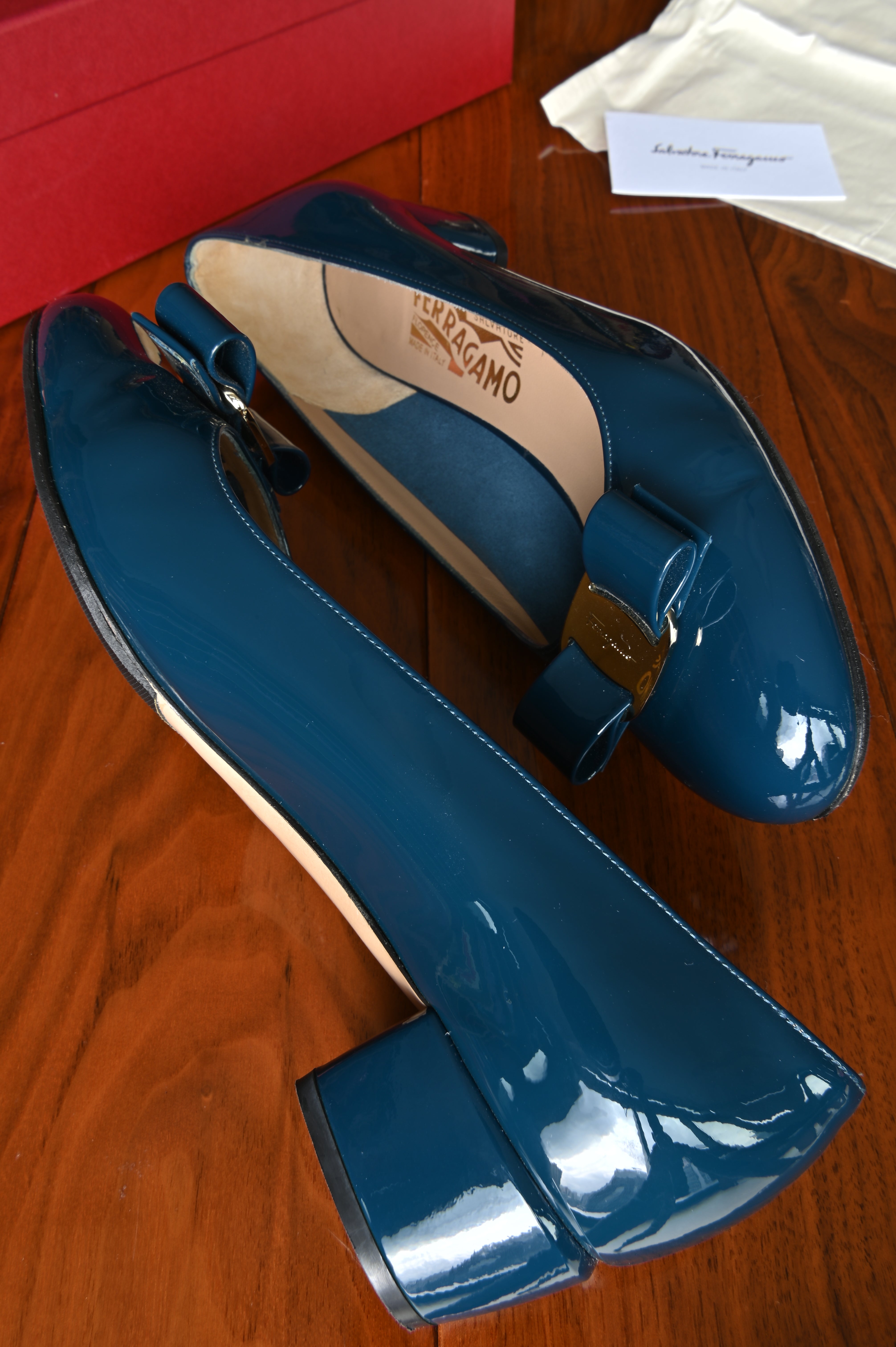 Salvatore Ferragamo Blue Vara Pumps side two