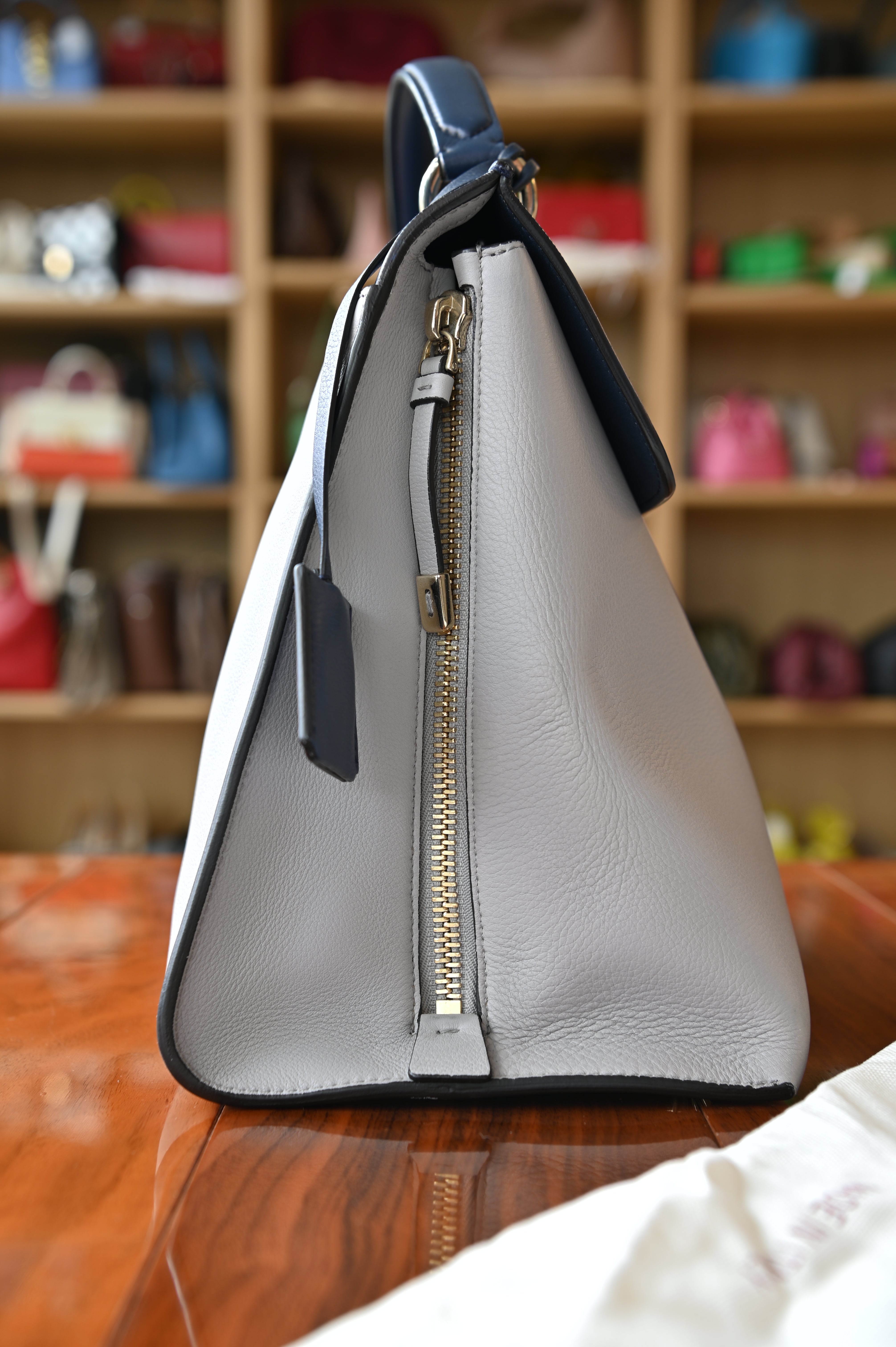 Salvatore Ferragamo Grey Blue Top Handle Bag side two
