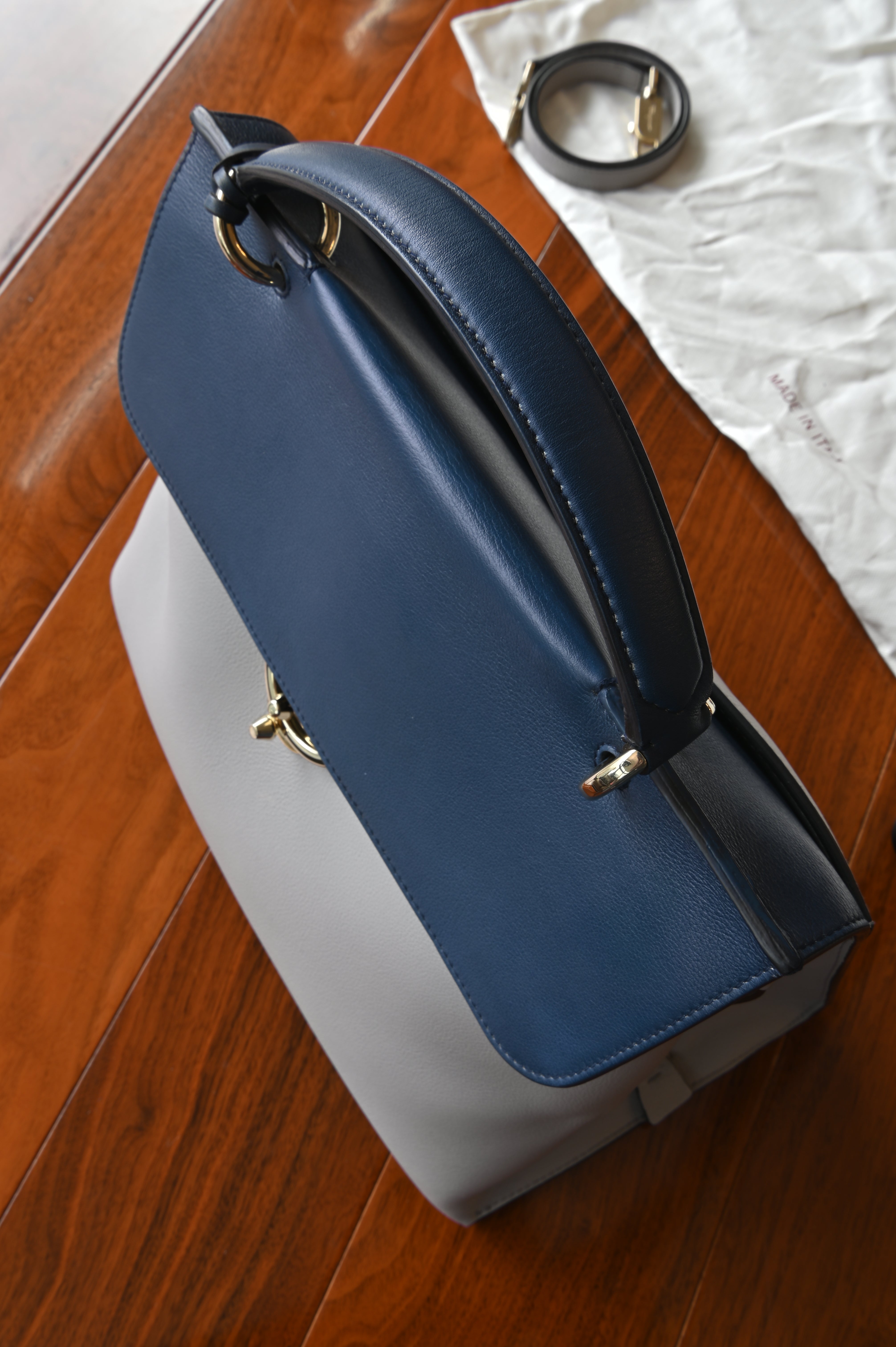 Salvatore Ferragamo Grey Blue Top Handle Bag top