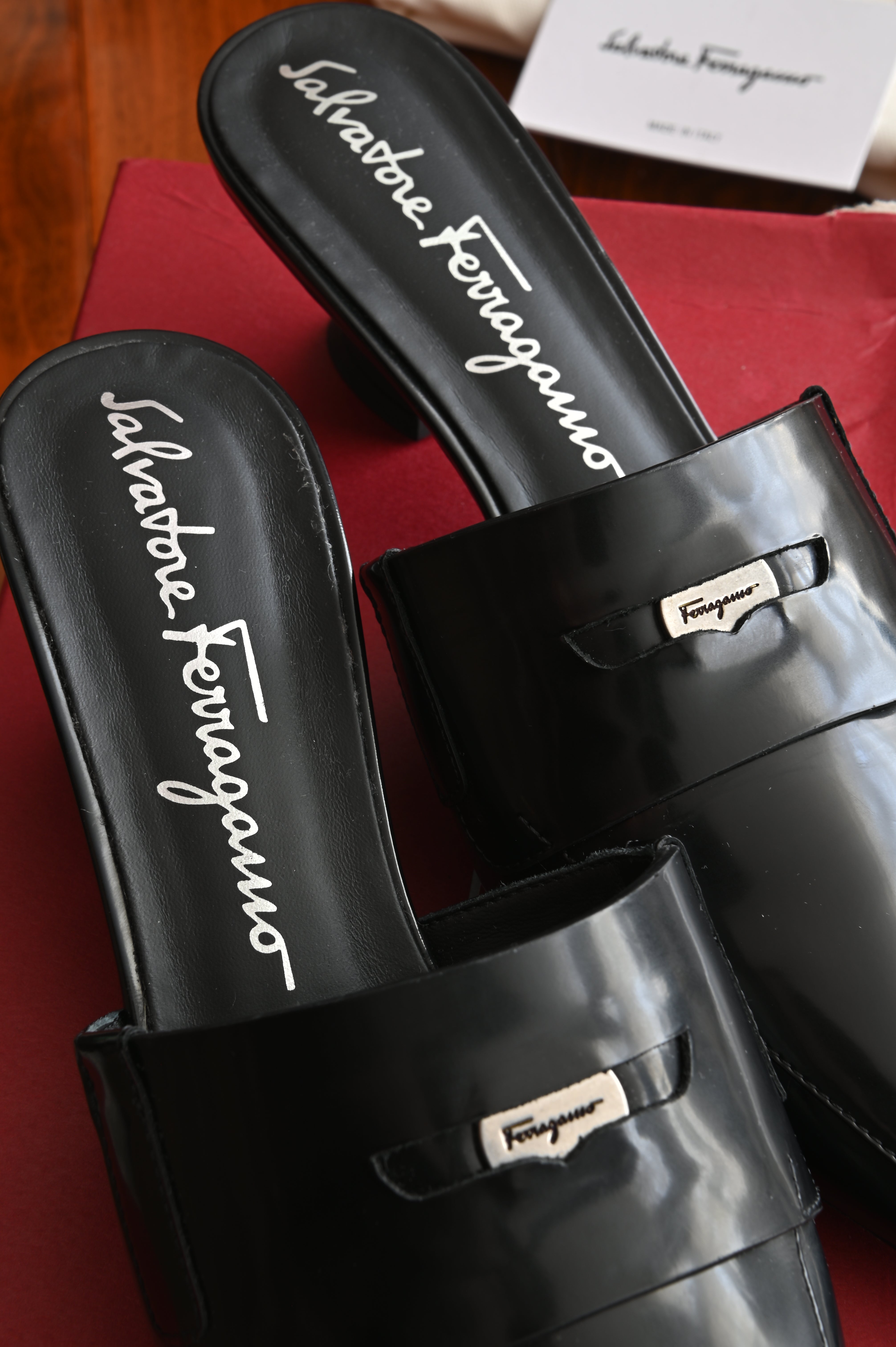 Salvatore Ferragamo Nyta pointed-toe mules in black calf leather logo