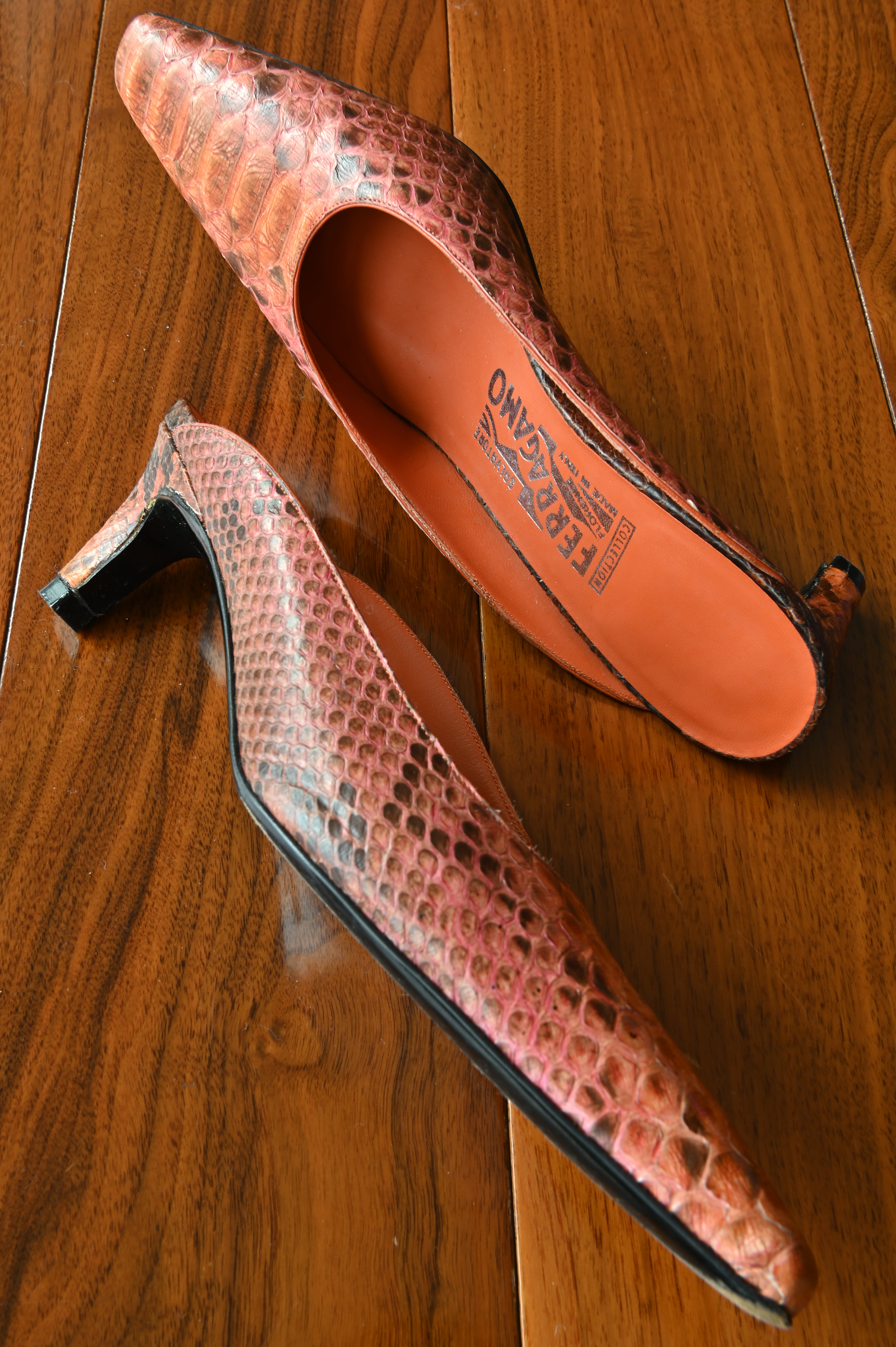 Salvatore Ferragamo Orange Python Heels side