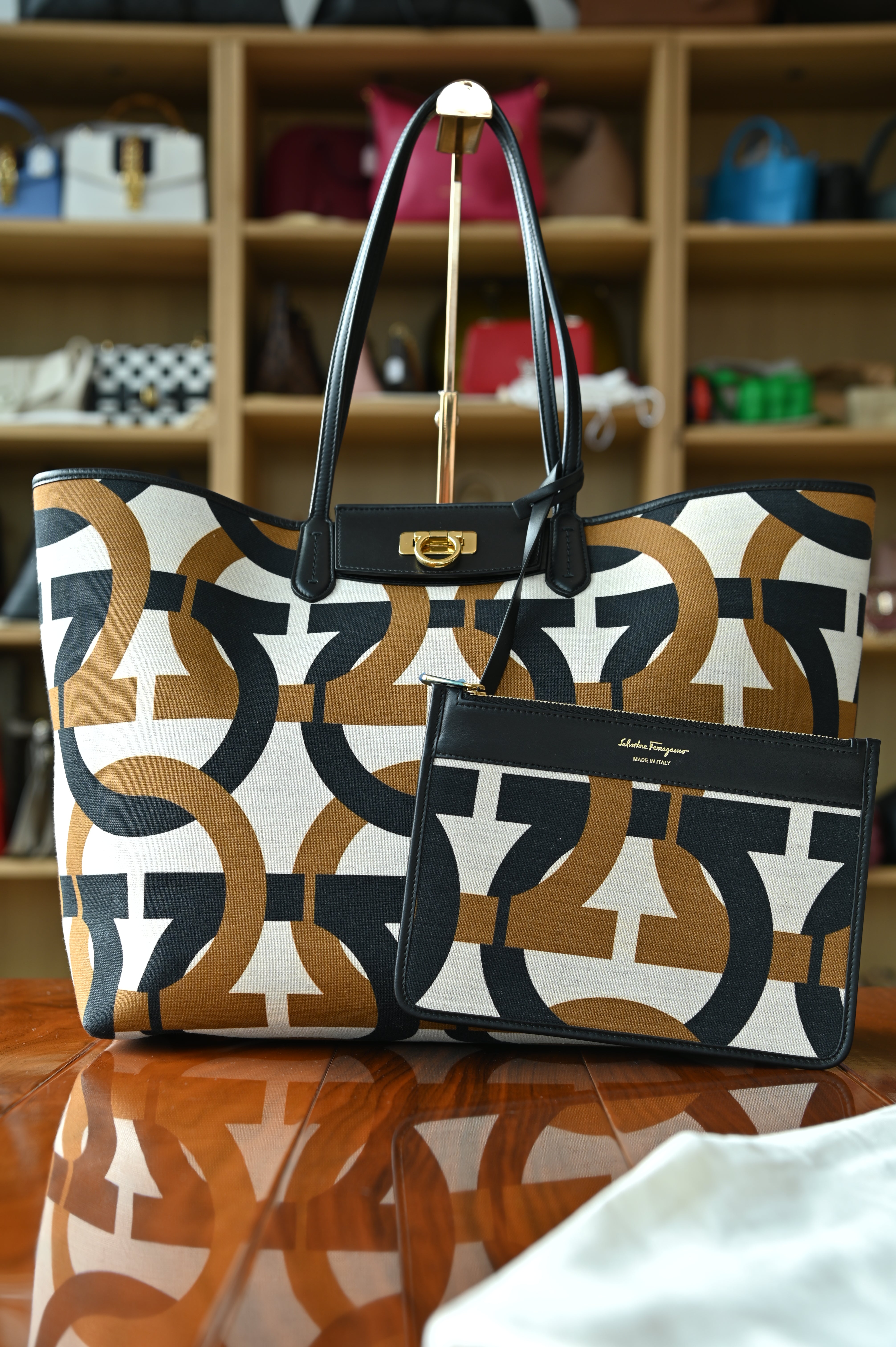 Salvatore Ferragamo Tricolor Logo Canvas Tote Bag front
