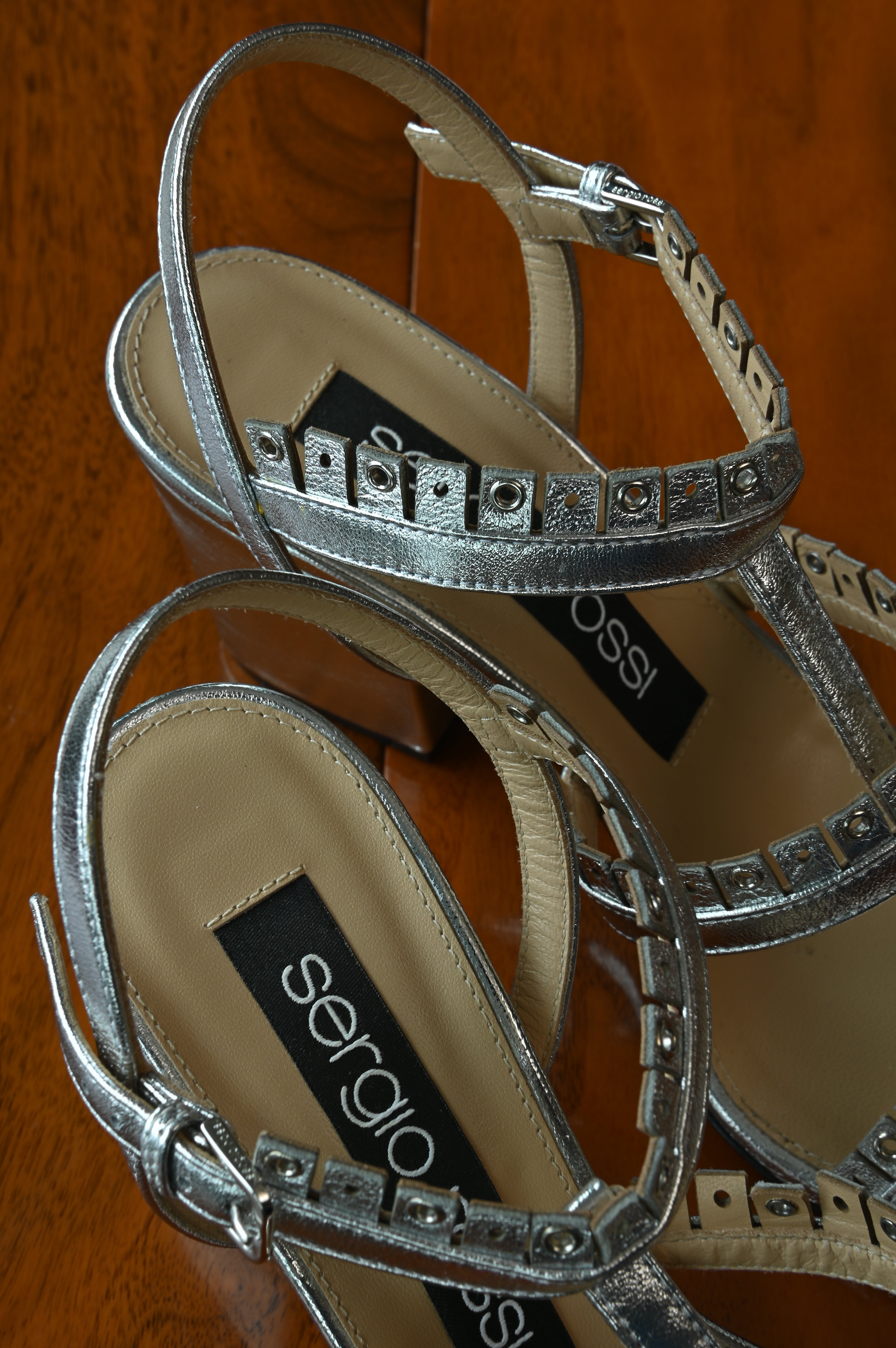 Sergio Rossi Silver Studded Metallic Sandals back