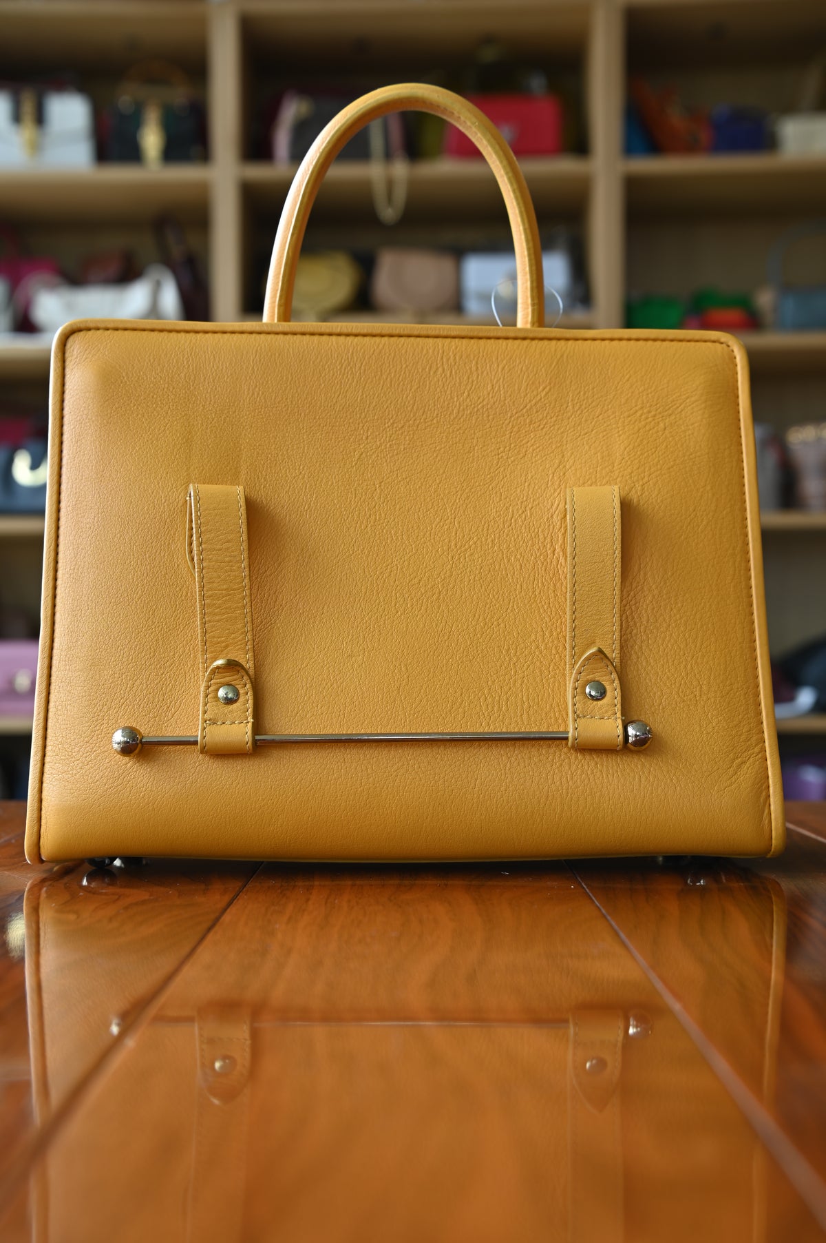 Strathberry Yellow Mustard Top Handle Bag back