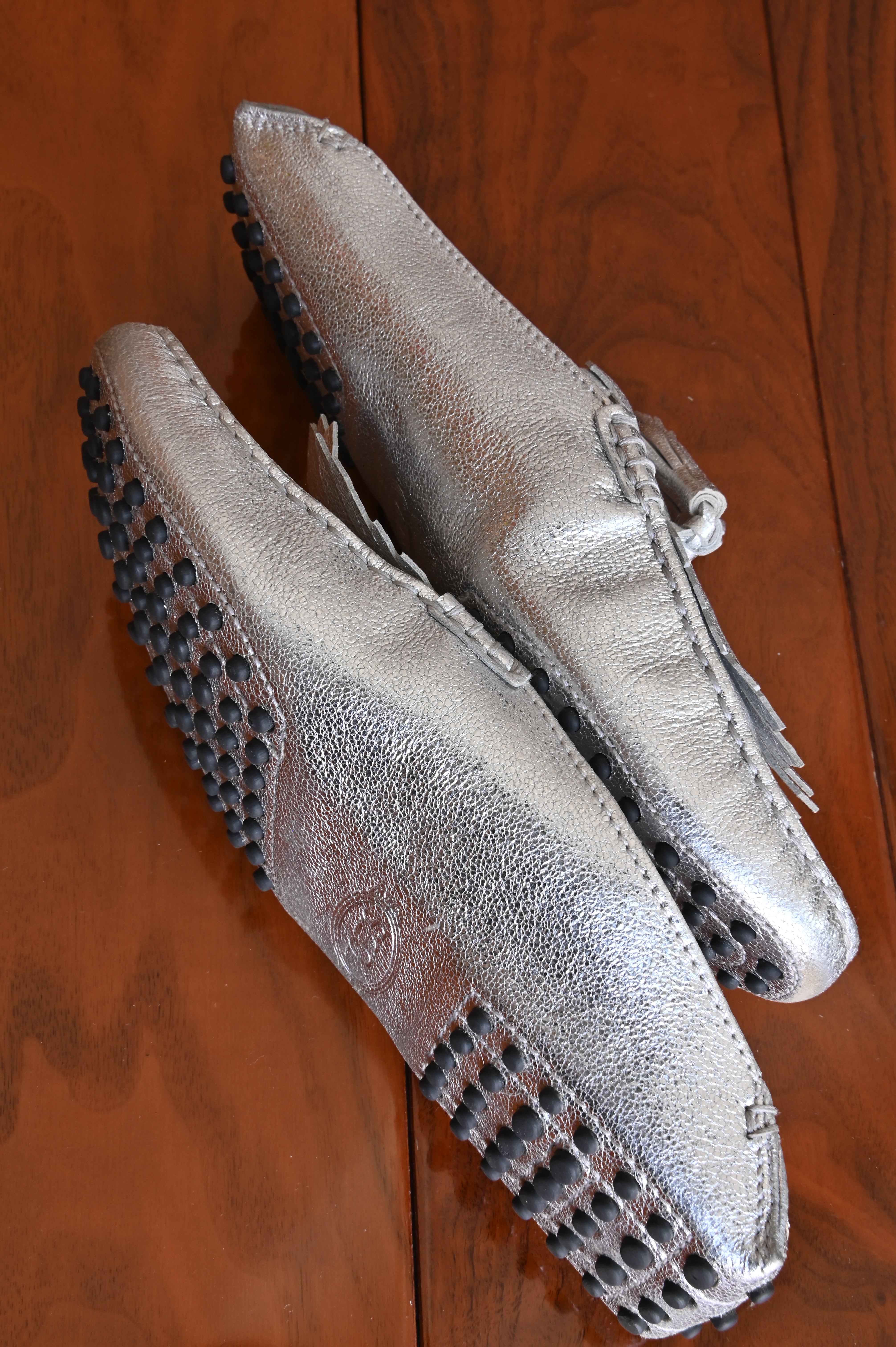 Tod's Silver Gommino Loafers side two