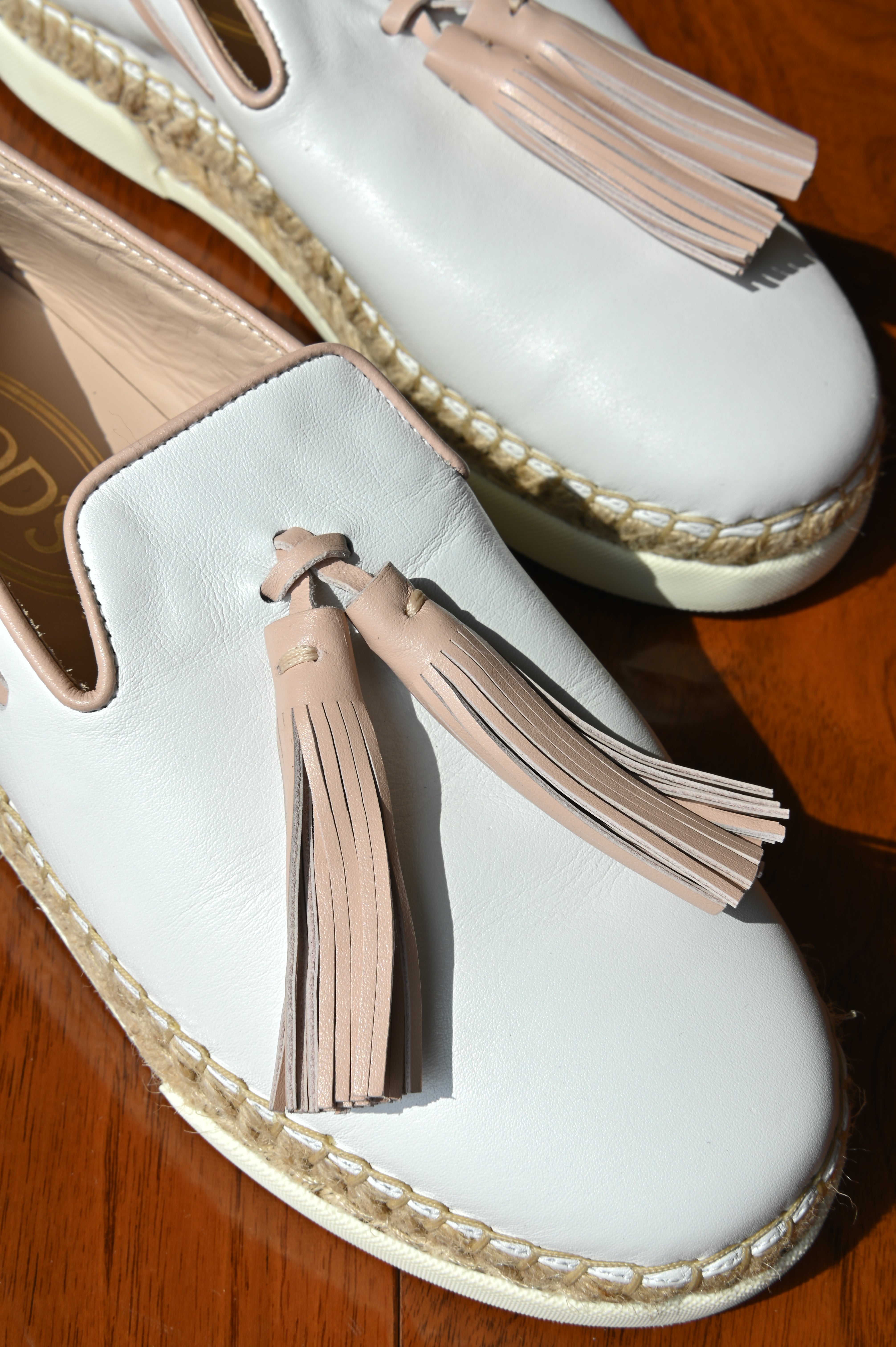 Tod's White Pink Tassel Loafers front