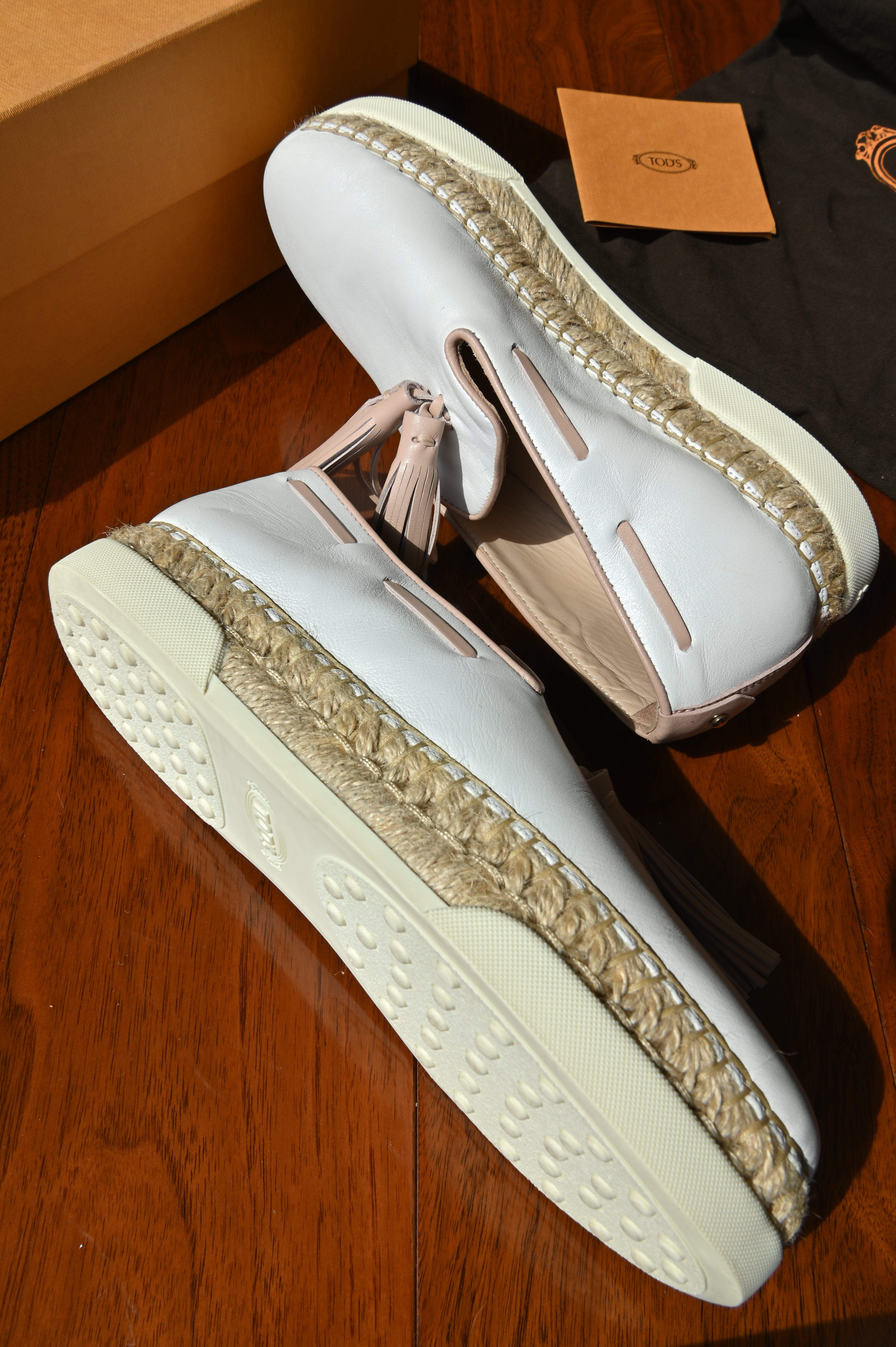 Tod's White Pink Tassel Loafers side