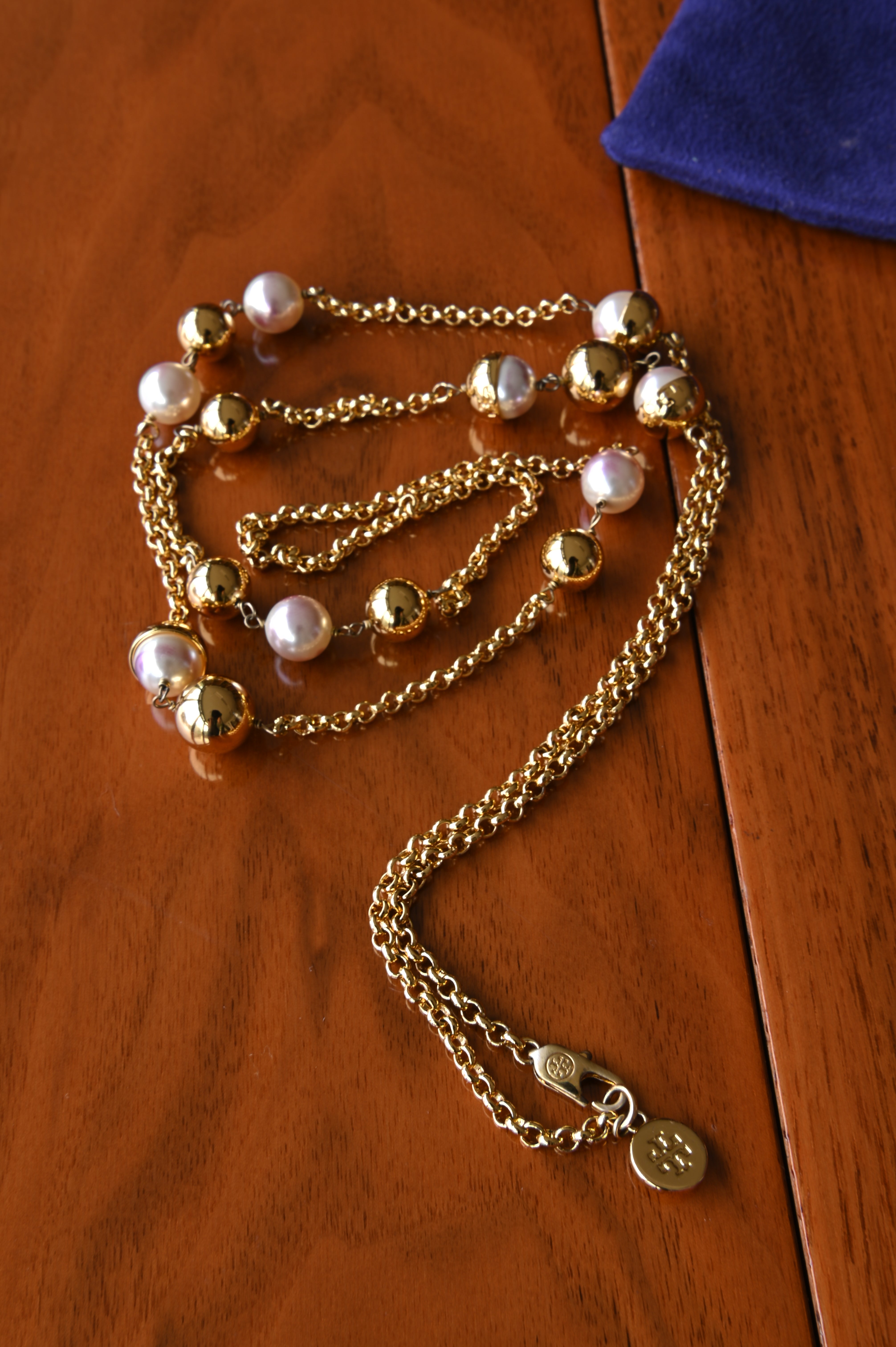 Tory Burch Gold Pearl Necklace