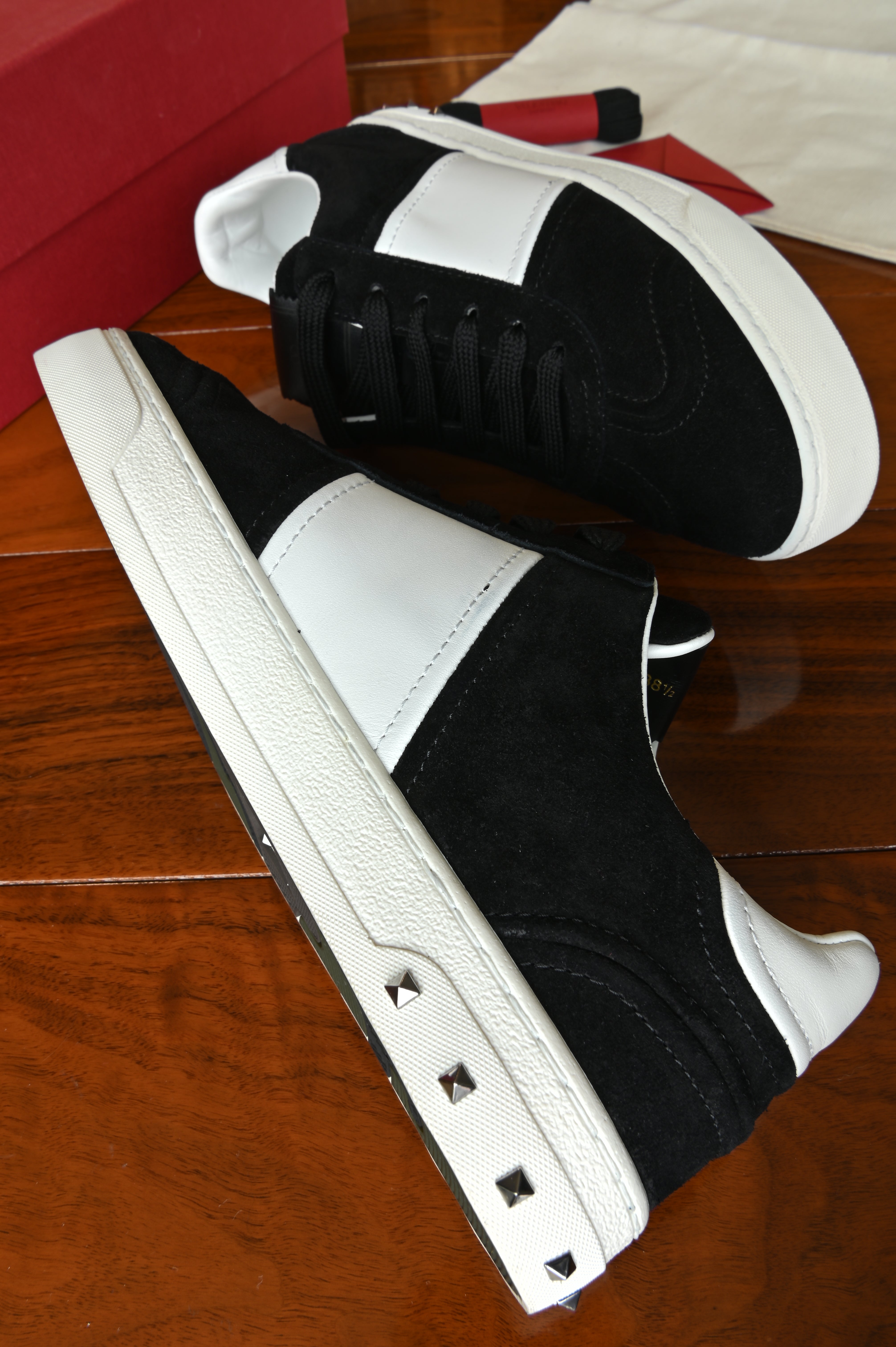 Valentino Black Suede White Leather Sneakers side
