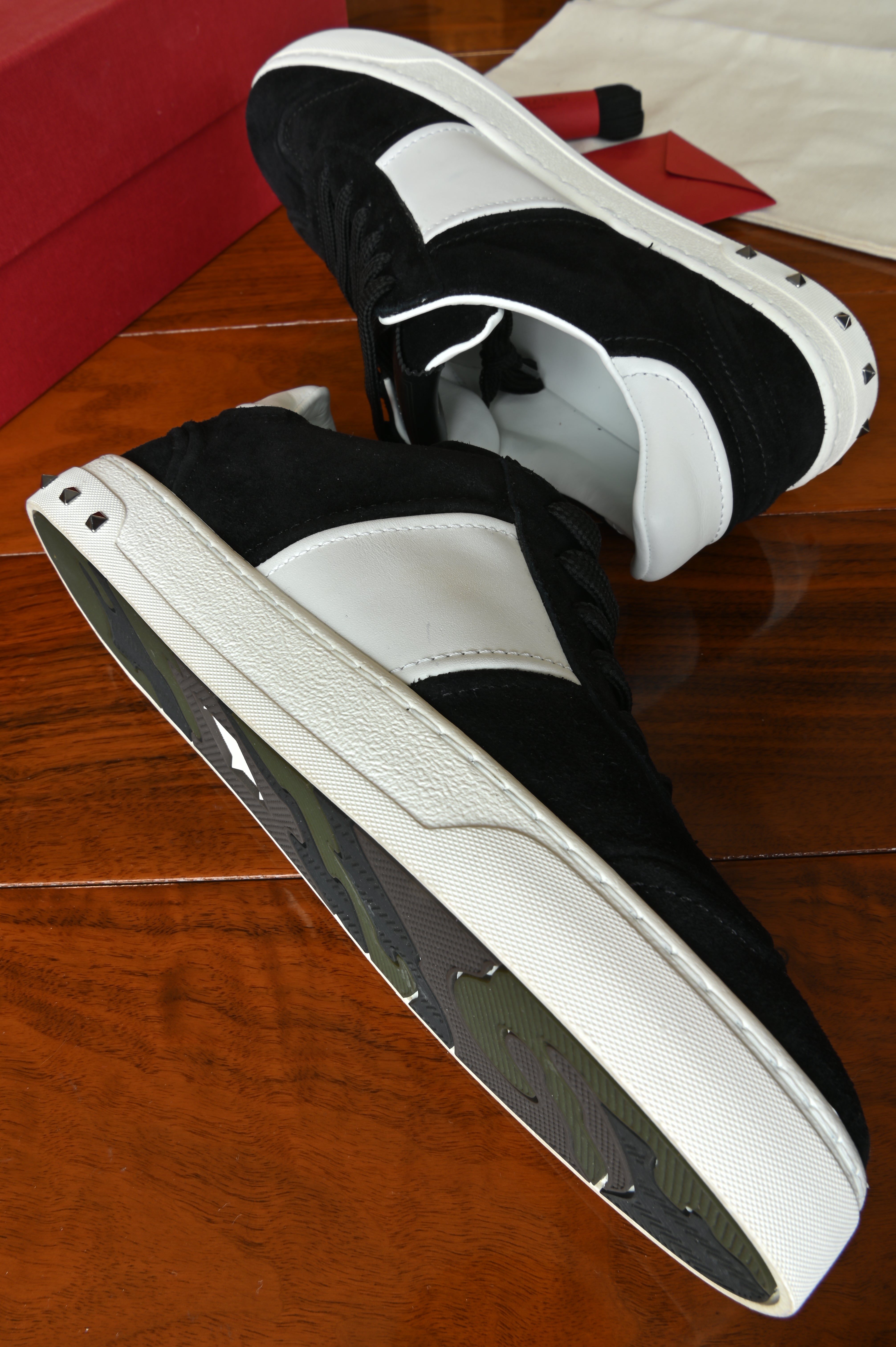 Valentino Black Suede White Leather Sneakers side two