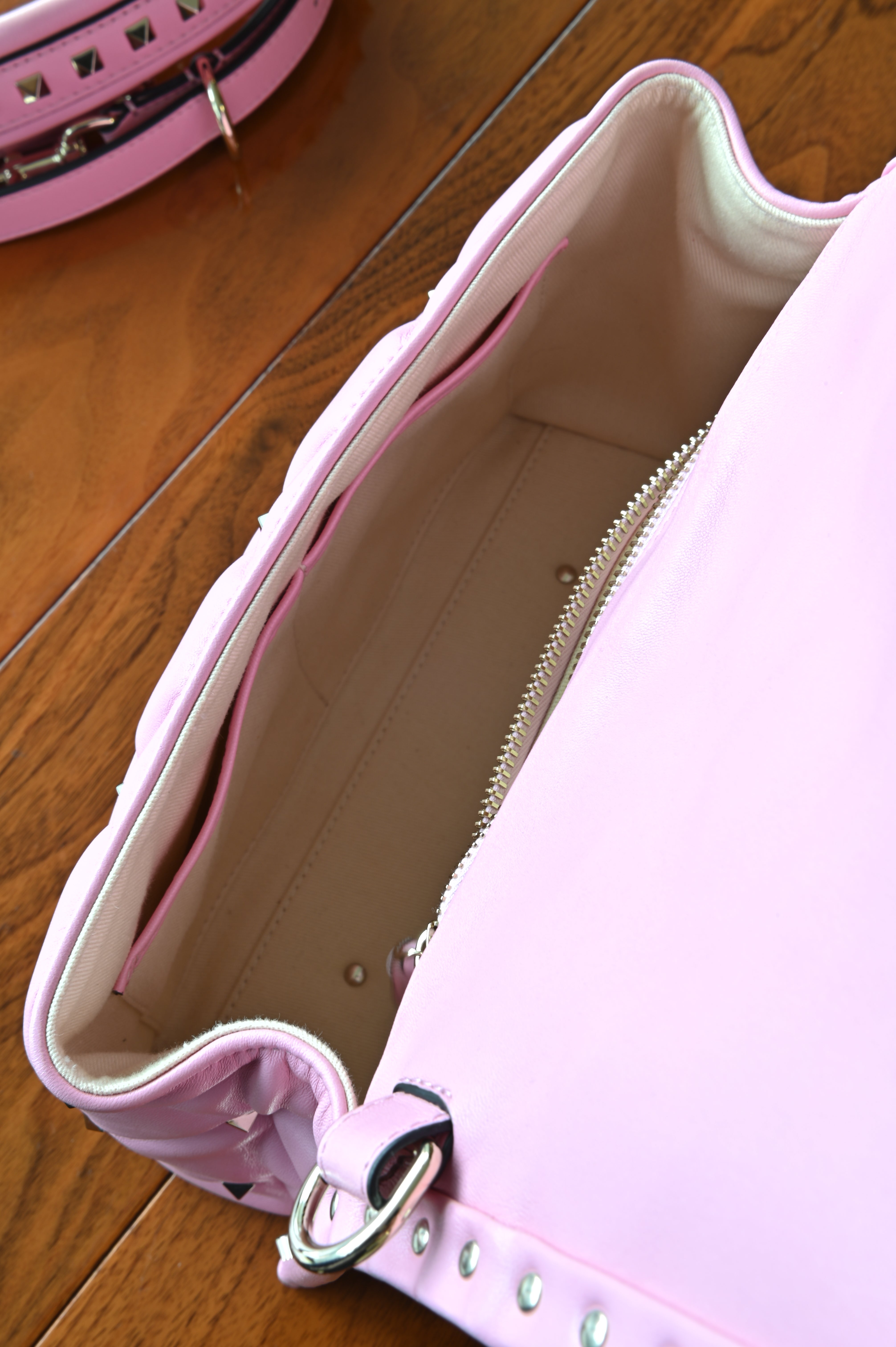 Valentino Garavani Light Pink Top Handle Bag inside