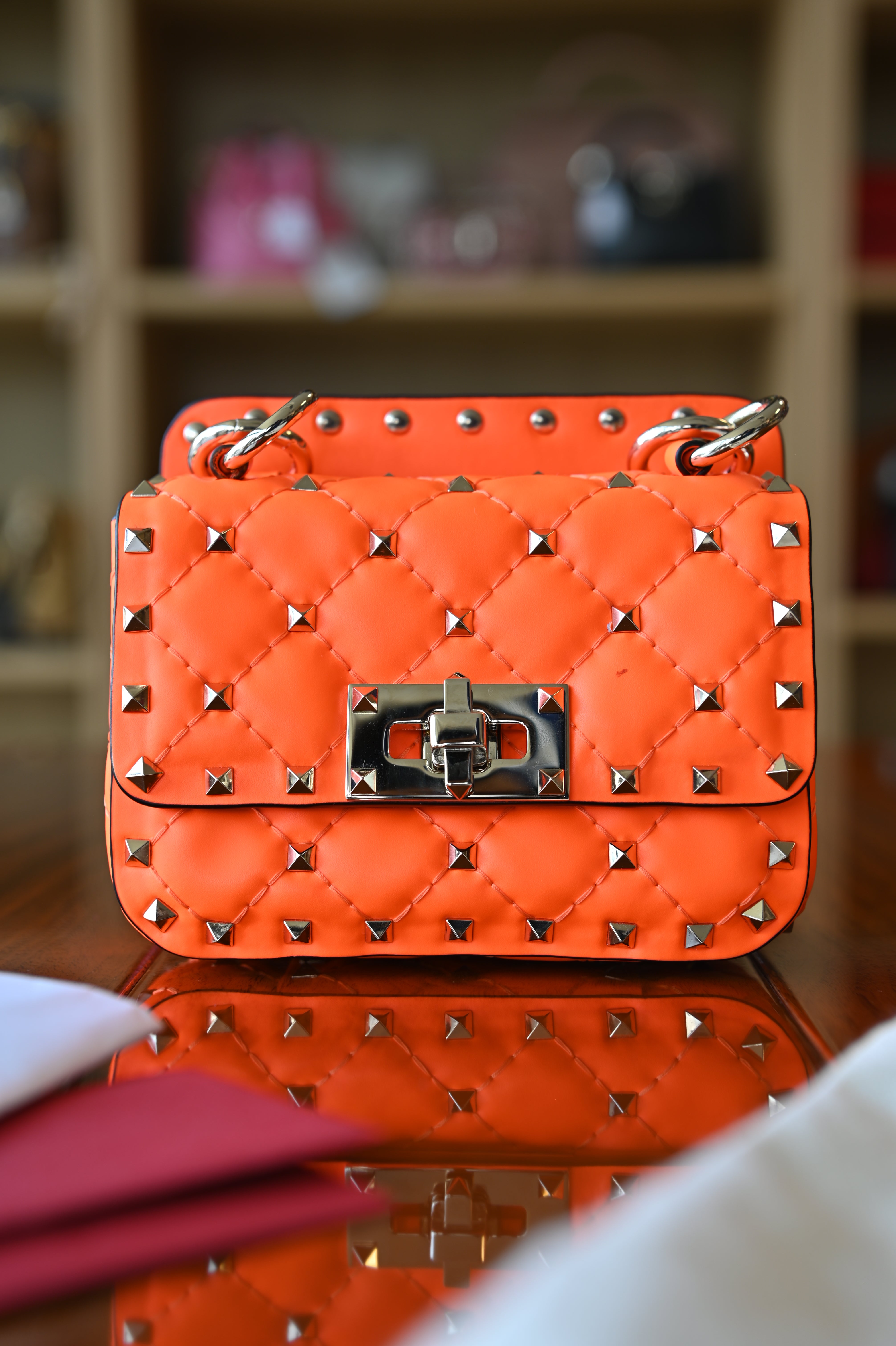 Valentino Garavani Mini Orange Rockstud Shoulder Bag