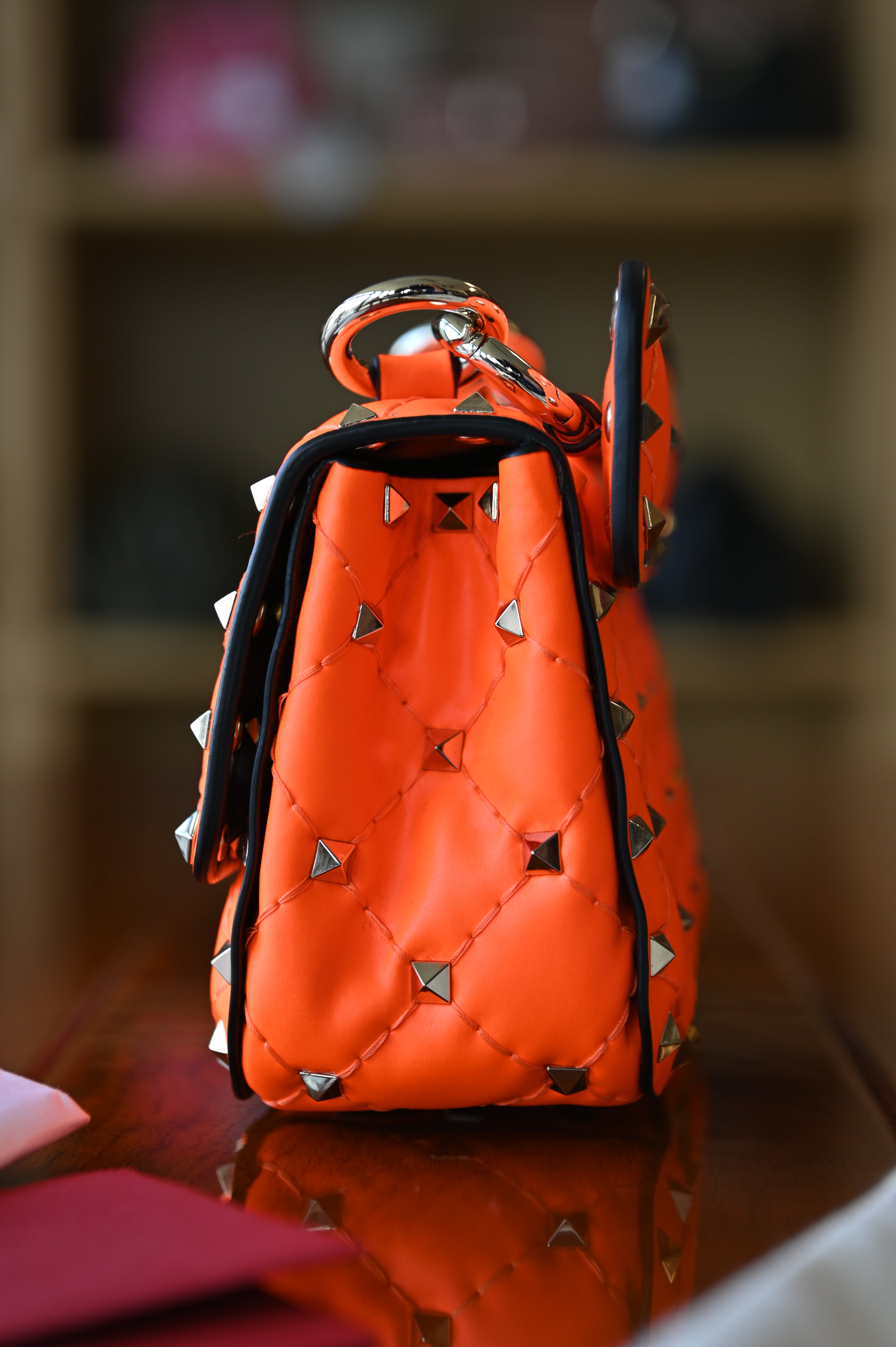 Valentino Garavani Mini Orange Rockstud Shoulder Bag side