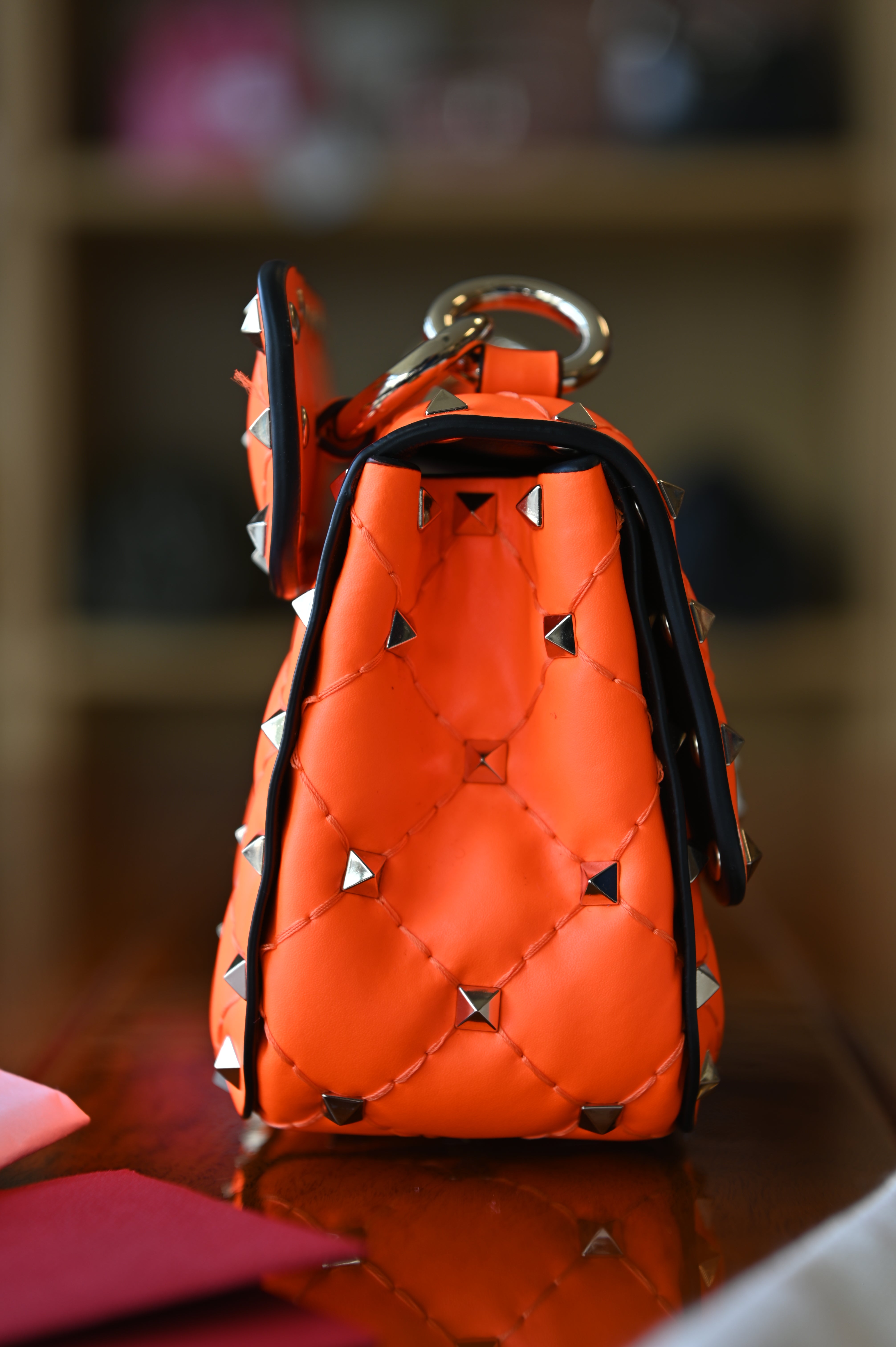 Valentino Garavani Mini Orange Rockstud Shoulder Bag side two