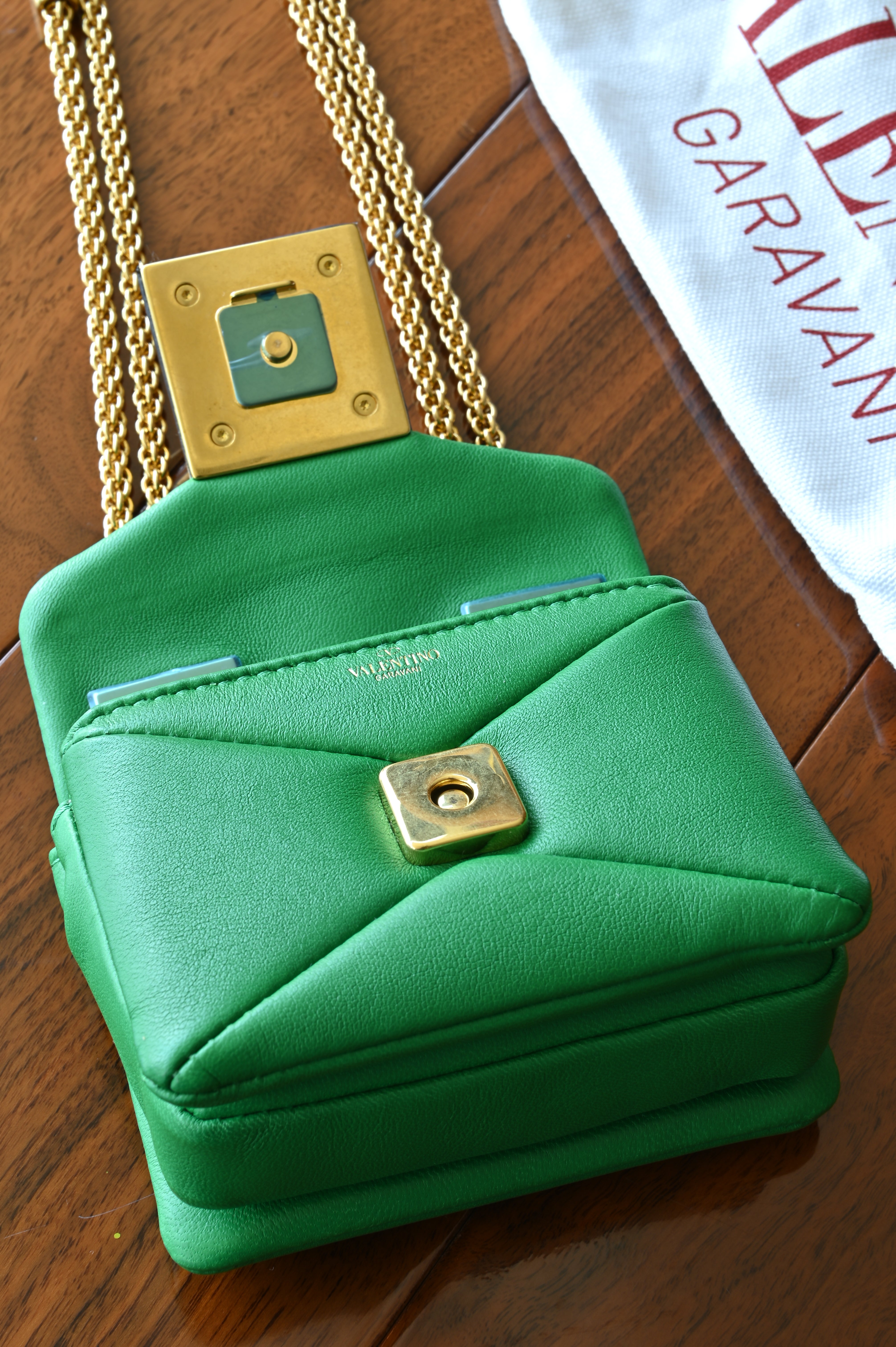 Valentino Garavani One Stud Green Micro Shoulder Bag flap
