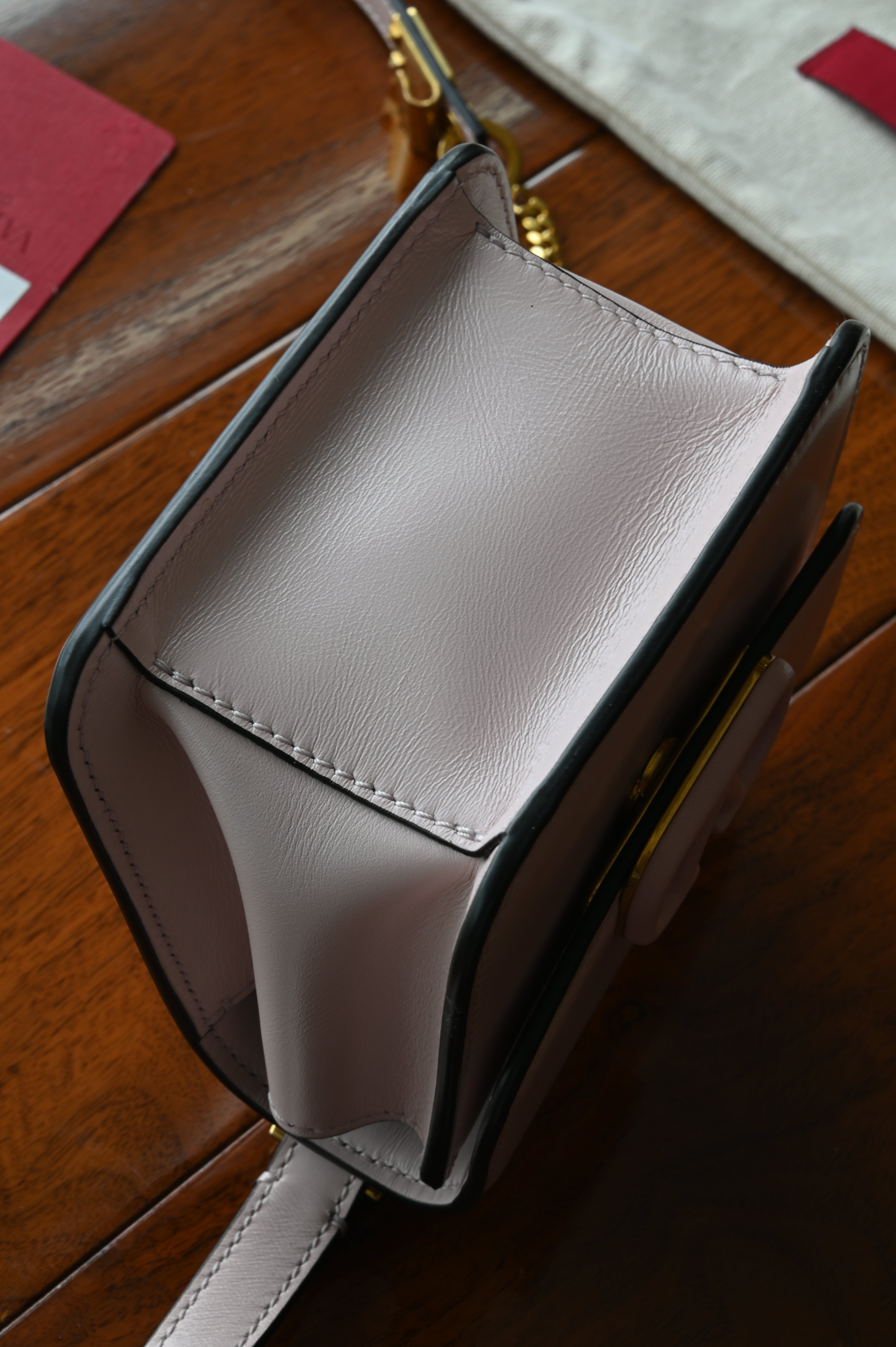 Valentino Garavani Pink Leather Shoulder Bag bottom