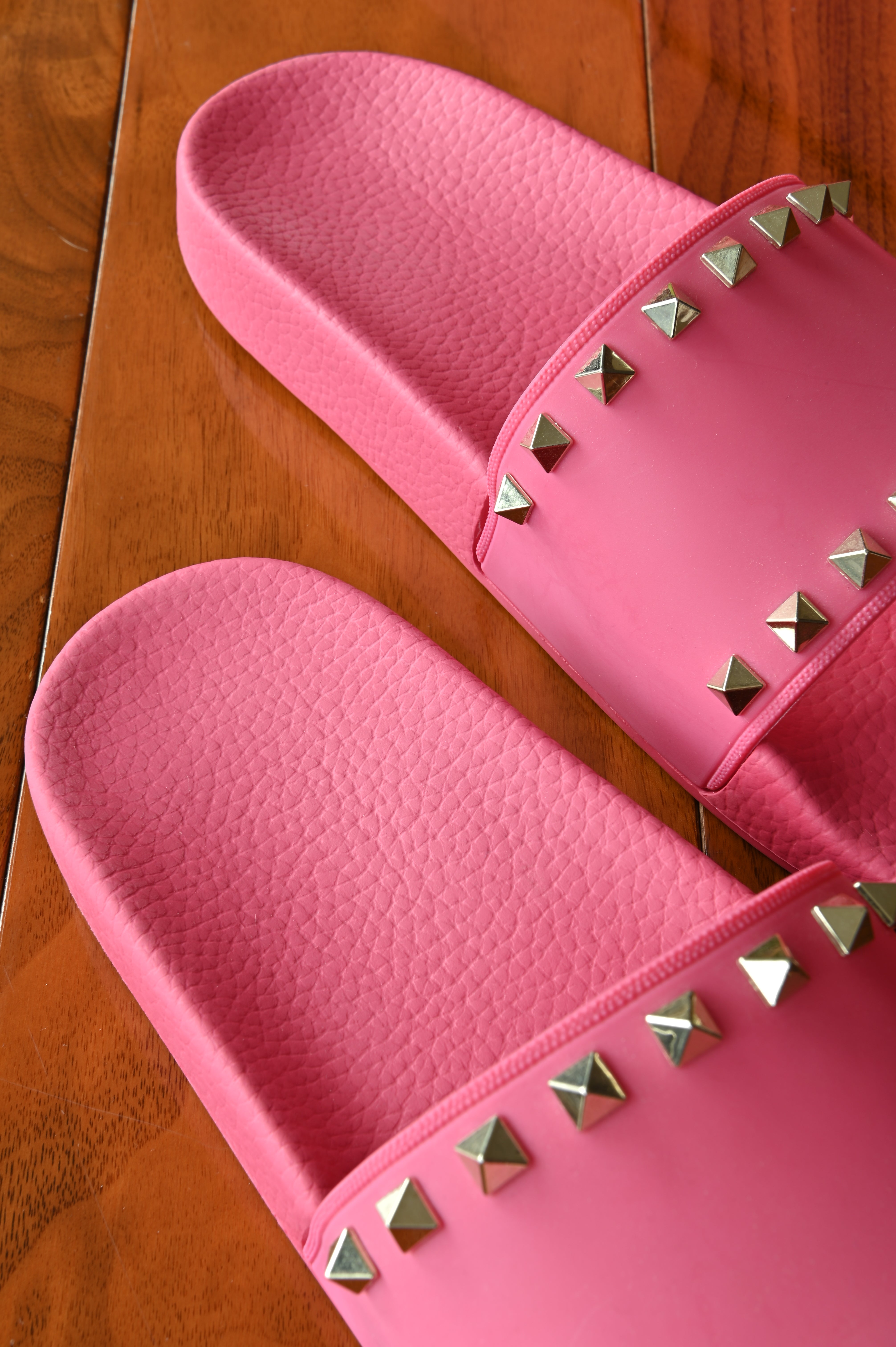 Valentino Garavani Pink Rockstud Rubber Slippers back