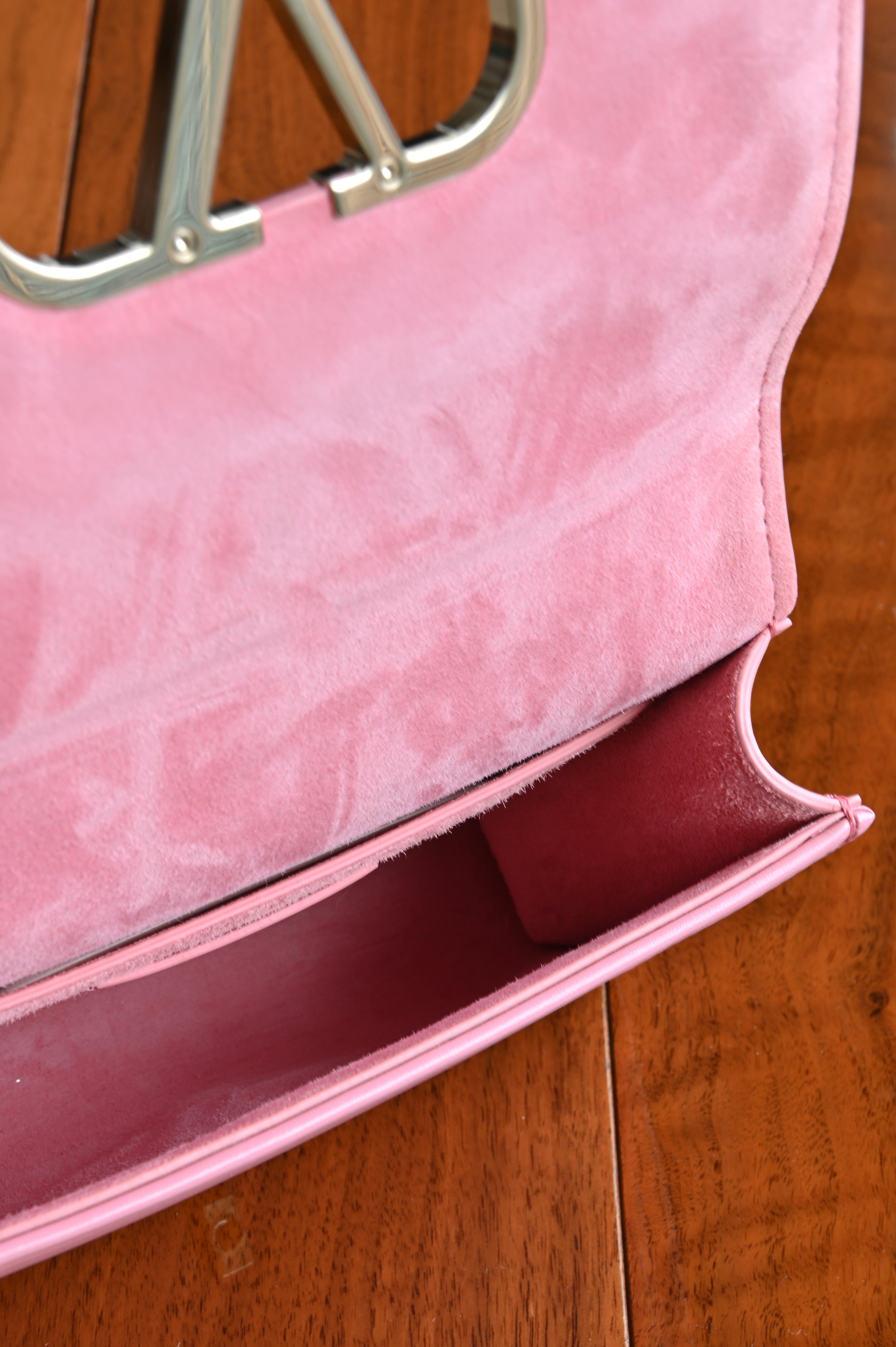 Valentino Garavani Pink VLogo Shoulder Bag inside