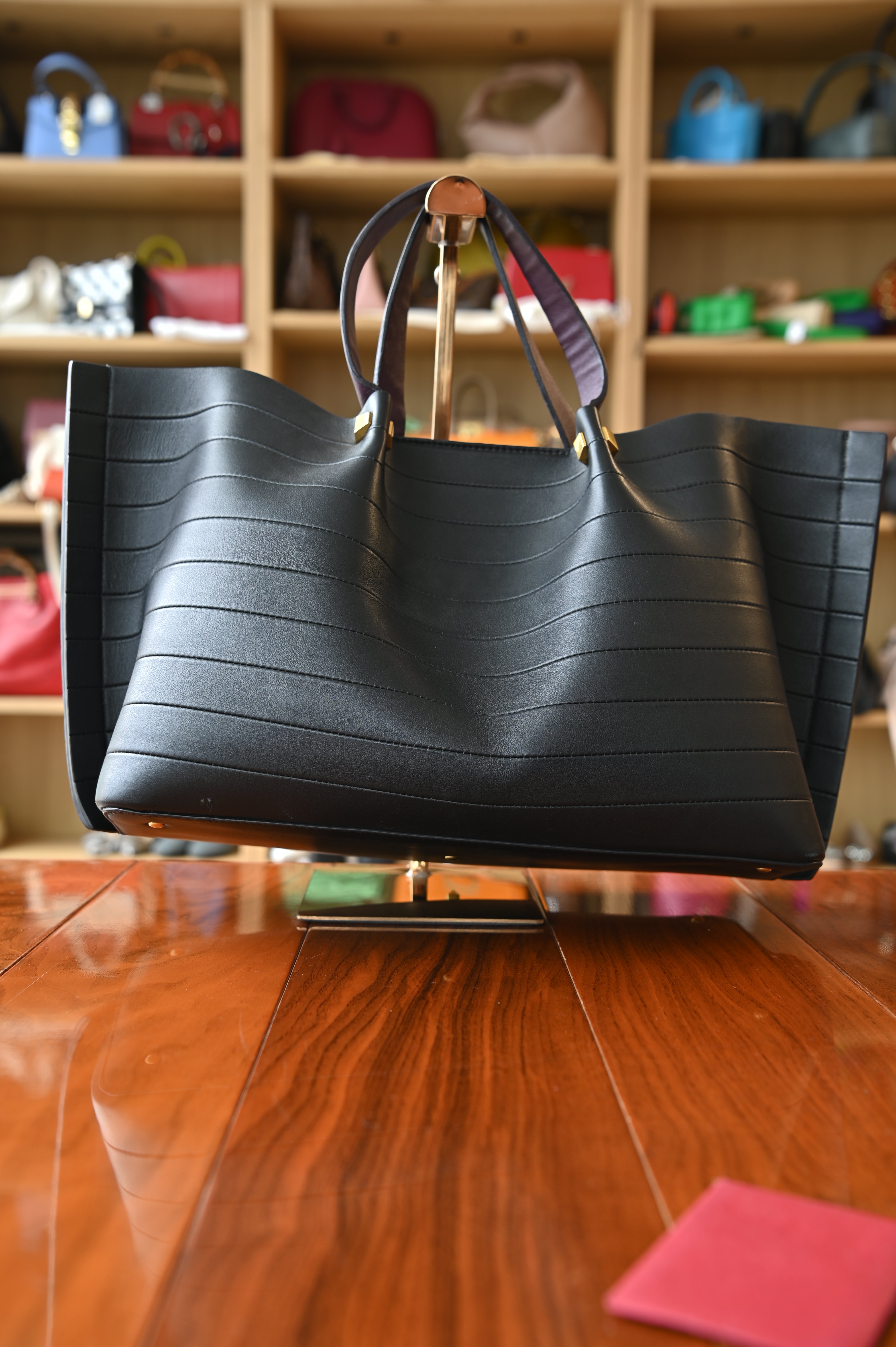 Valentino Garavani VLogo Black Gold Tote Bag back
