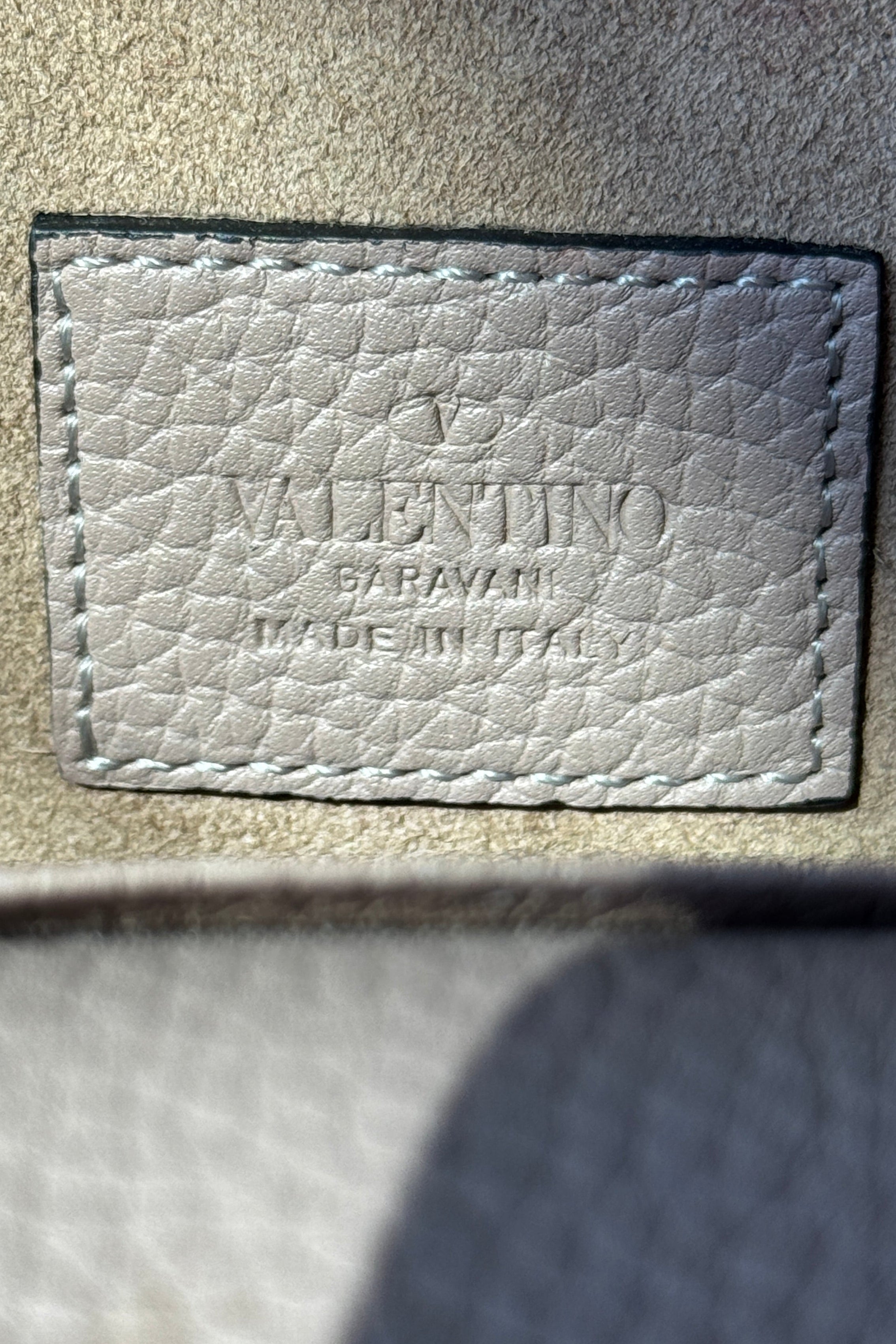 Valentino Grey Rockstud Grainy Calfskin Bag logo