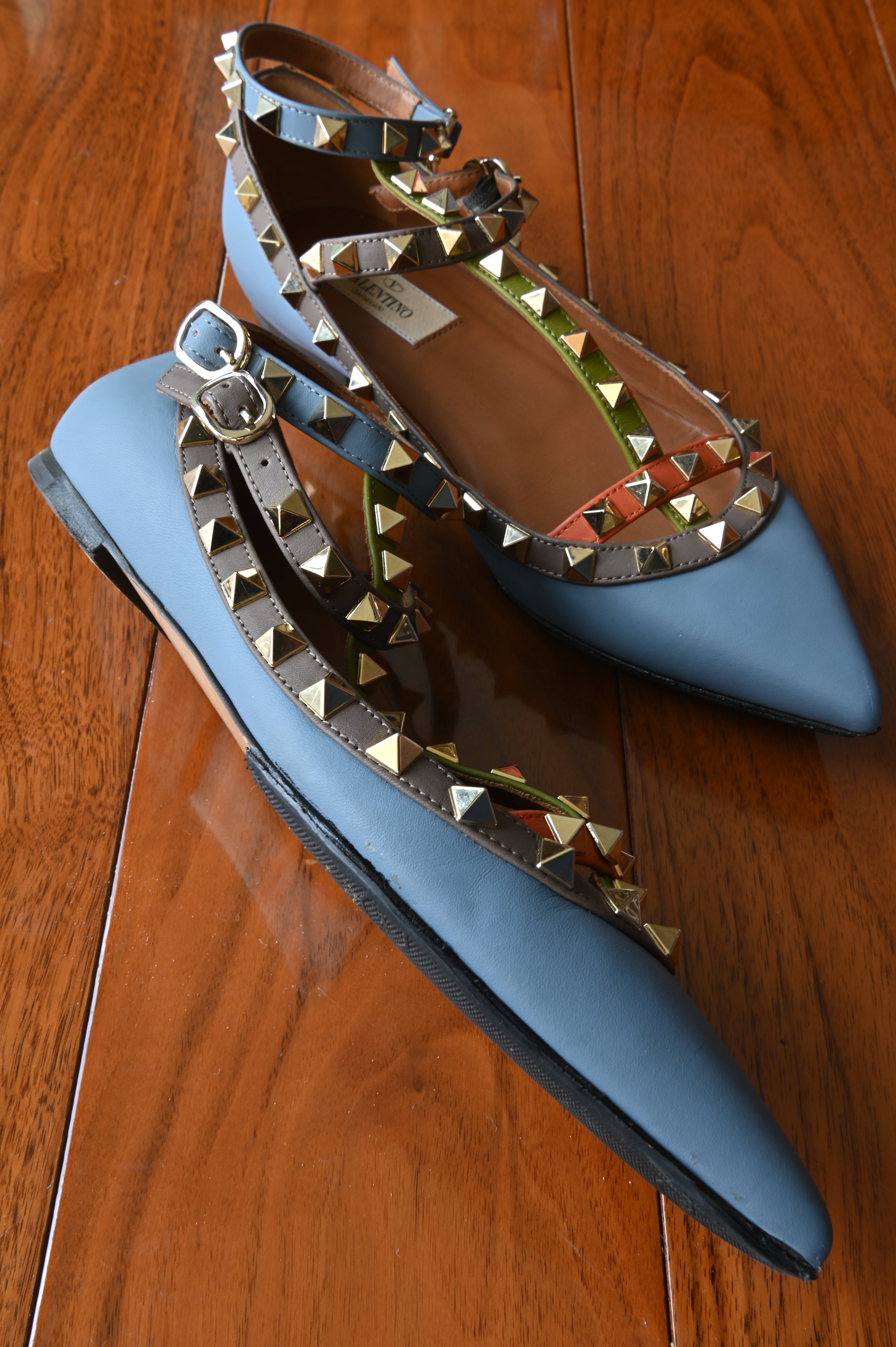 Valentino Rockstud Blue Cage Flats left